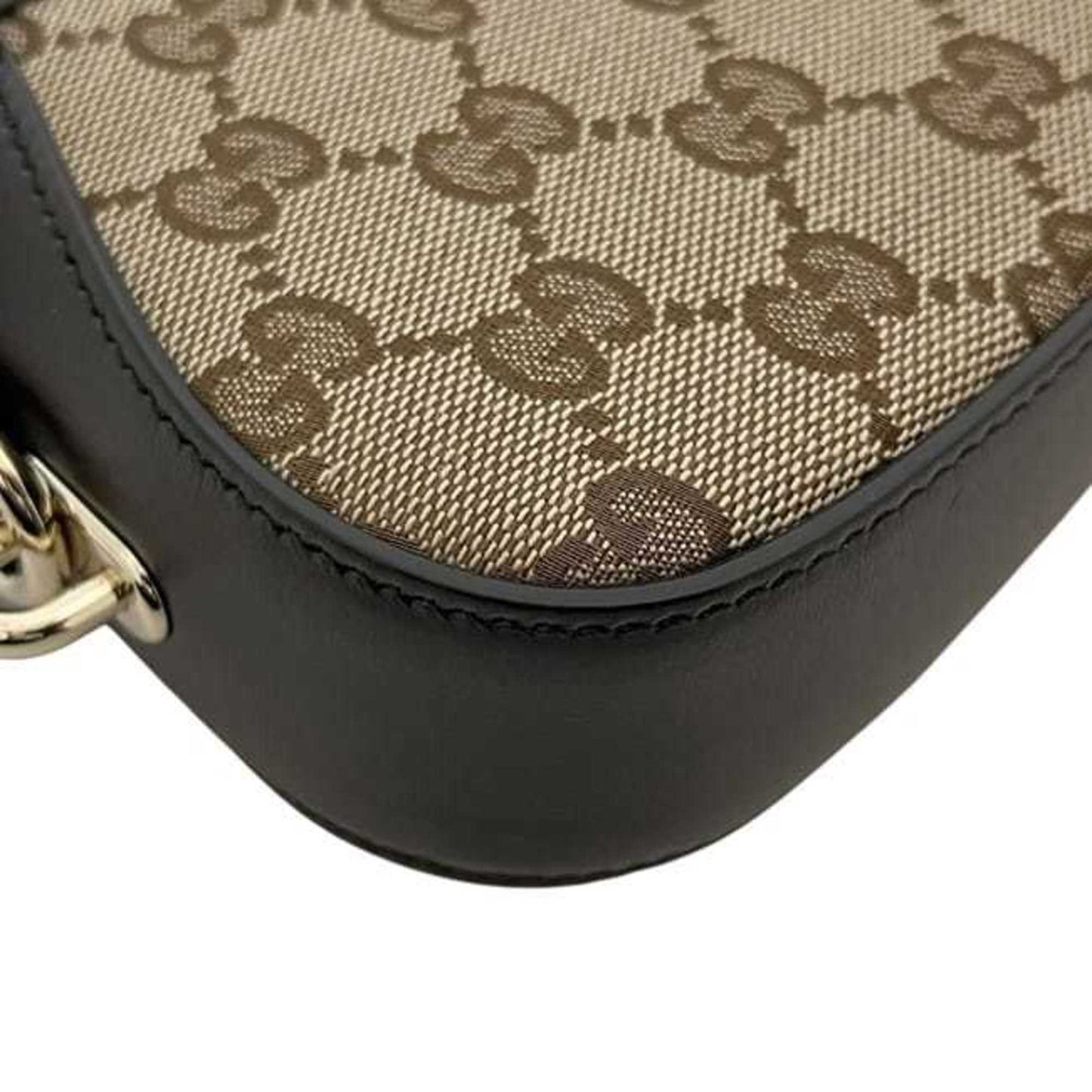 Gucci Beige Brown Canvas Leather Shoulder Bag ( )