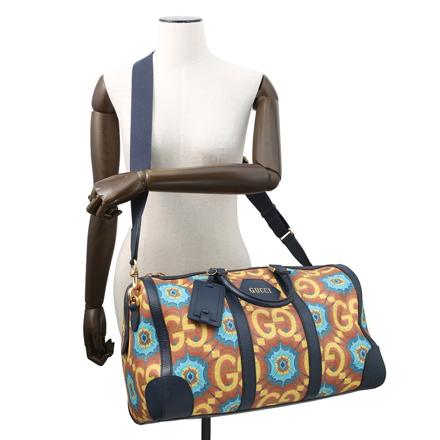 Gucci Navy Yellow Pvc Leather Boston Bag ( )