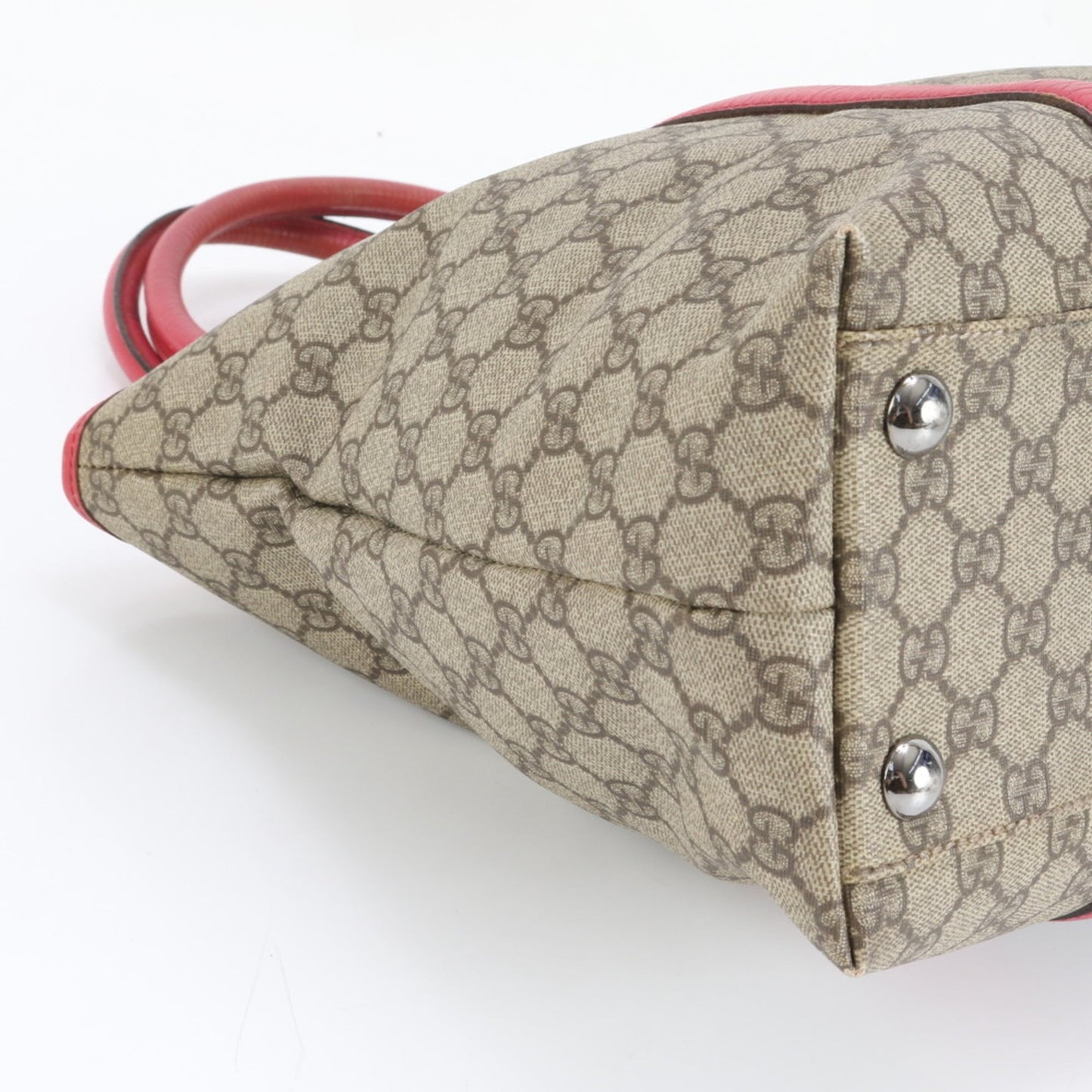 Gucci Brown Red Color Leather Coated Canvas Tote Bag ( )