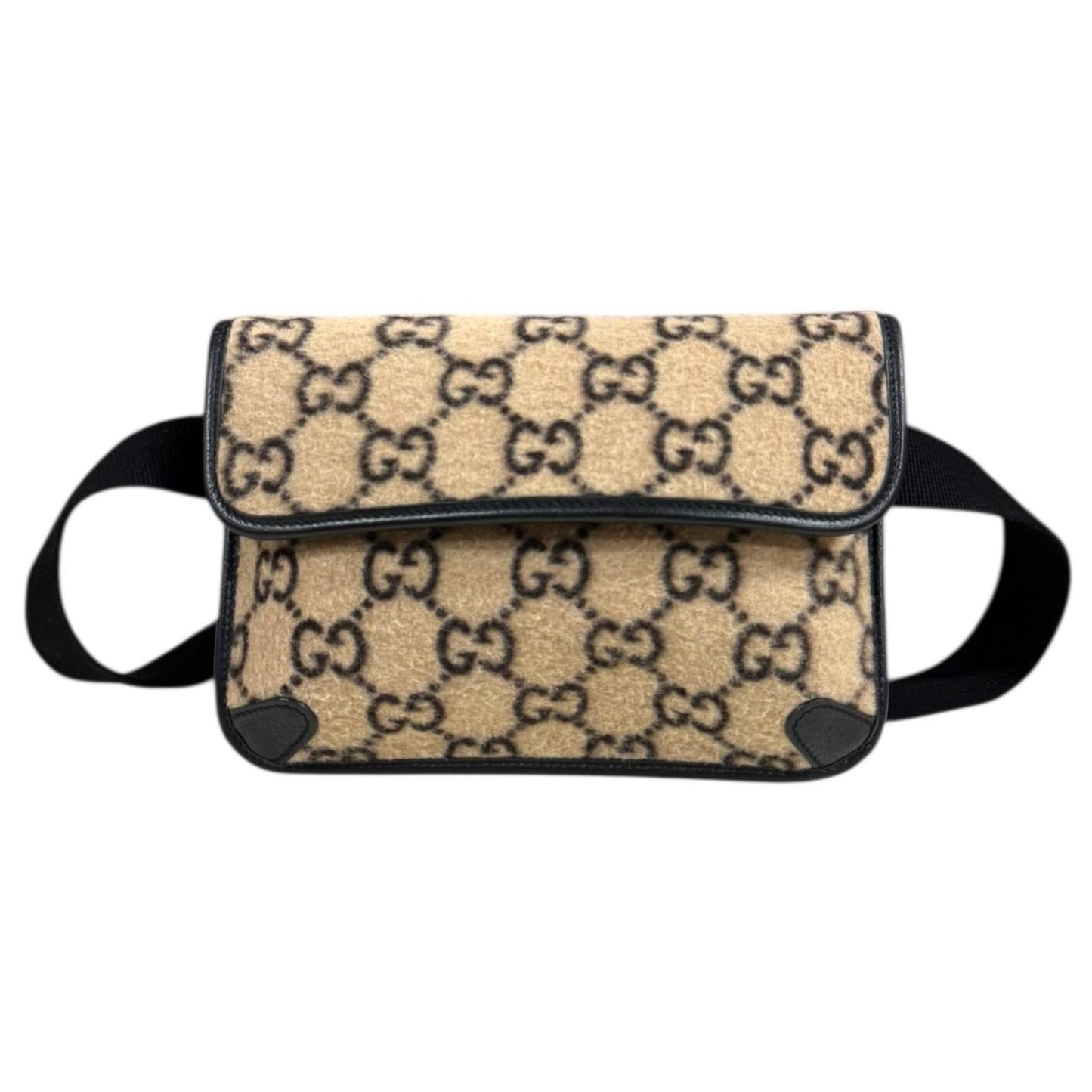 Gucci Beige Black Wool Leather Sling Bag ( )