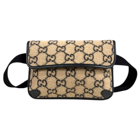 Gucci Beige Black Wool Leather Sling Bag ( )