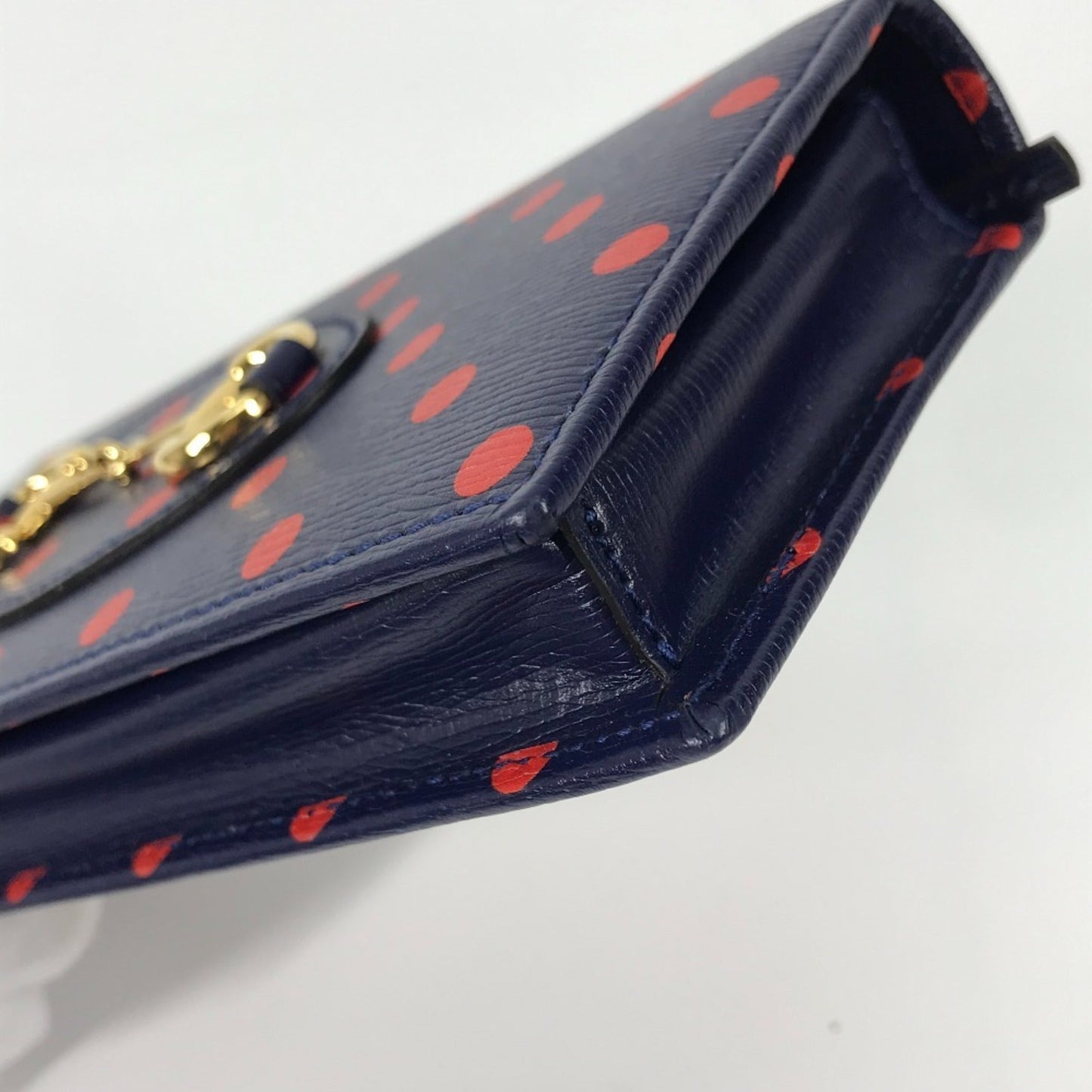 Gucci Navy Red Color Leather Chain/Shoulder Wallet ( )