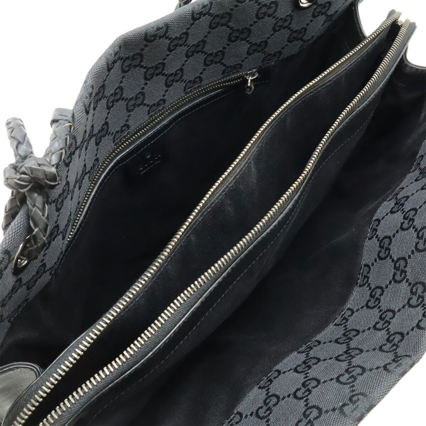 Gucci Black Canvas Leather Shoulder Bag Tote Bag ( )