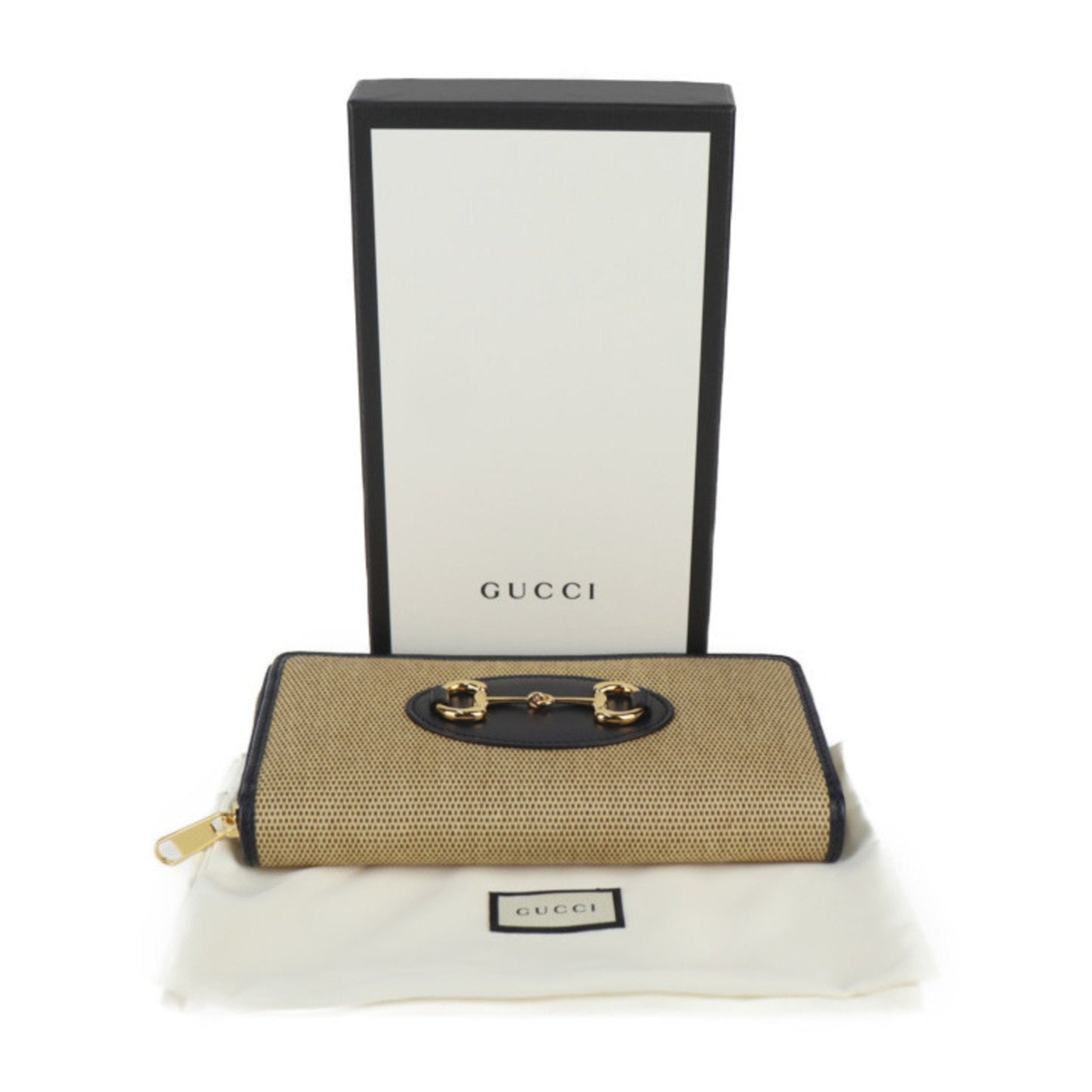Gucci Beige Black Canvas Leather Long Wallet (Bi-Fold) ( )