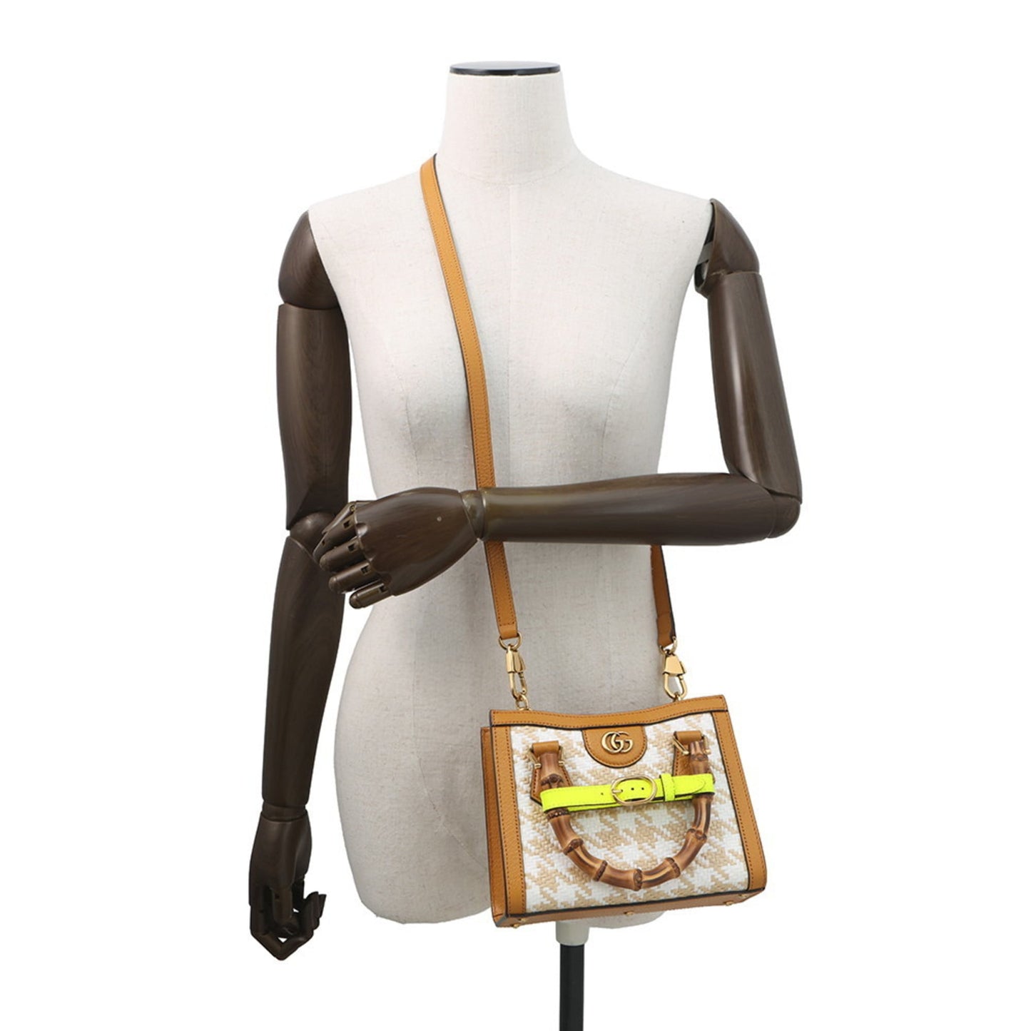 Gucci Light Brown White Raffia Leather Handbag ( )