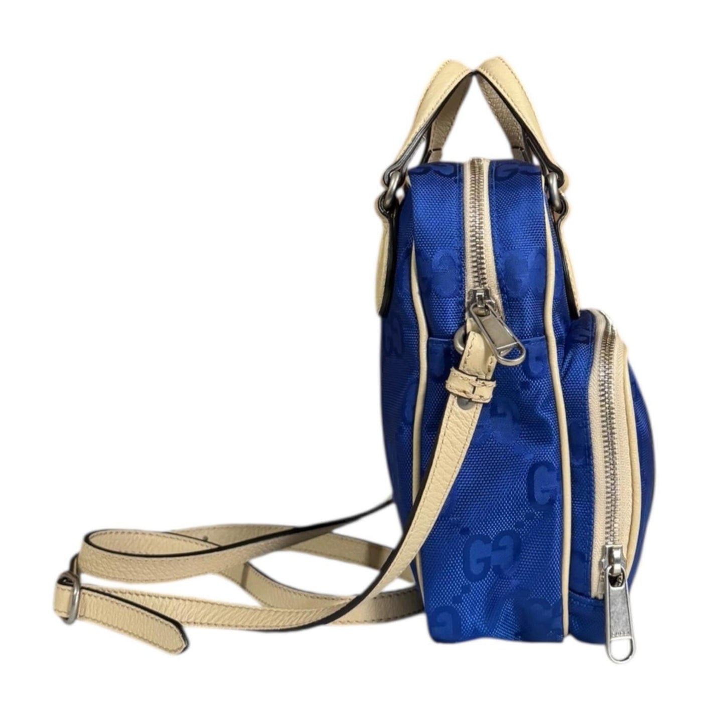 Gucci Beige Blue Nylon Leather Shoulder Bag ( )