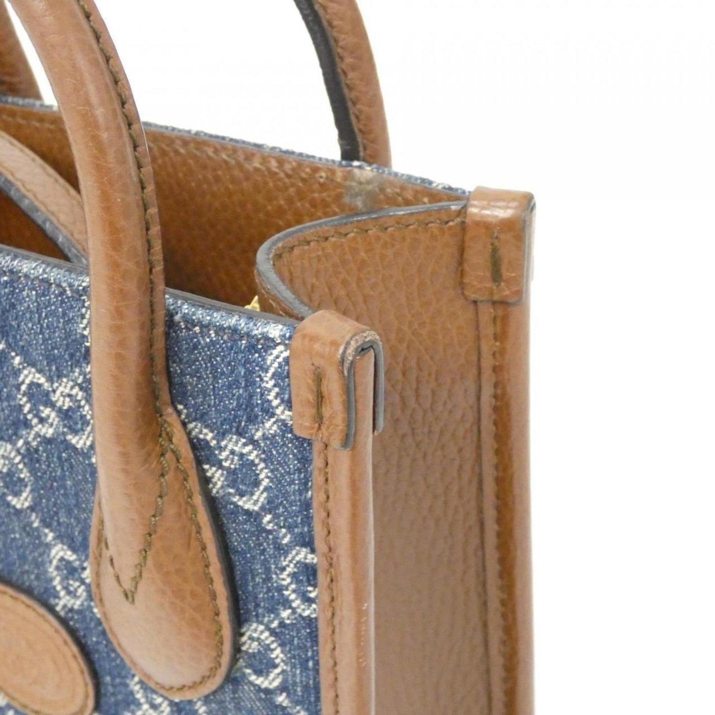Gucci Brown Dark Blue Jacquard Leather Handbag ( )