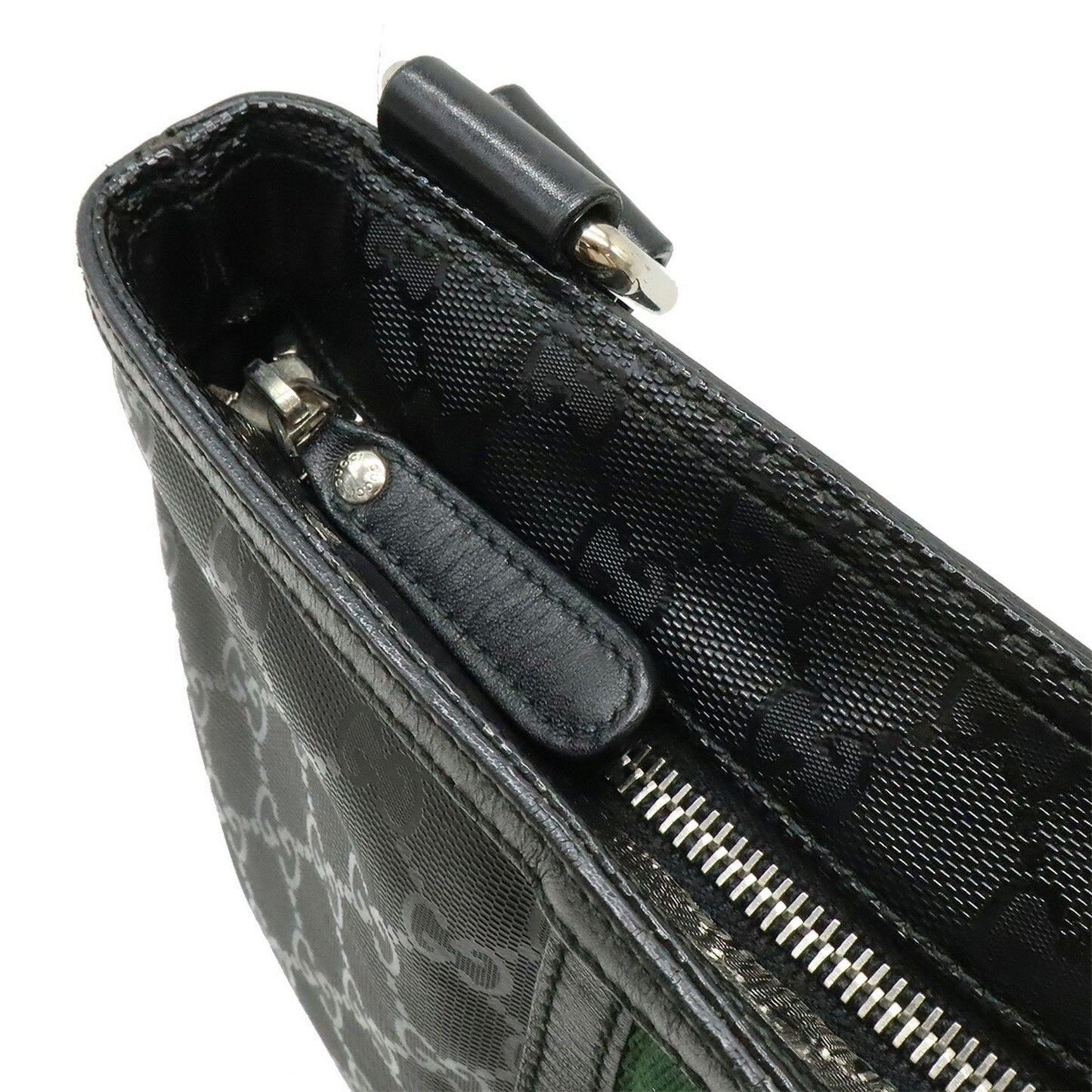 Gucci Black Green Red Color Gg ImprimÃ© Leather Shoulder Bag ( )