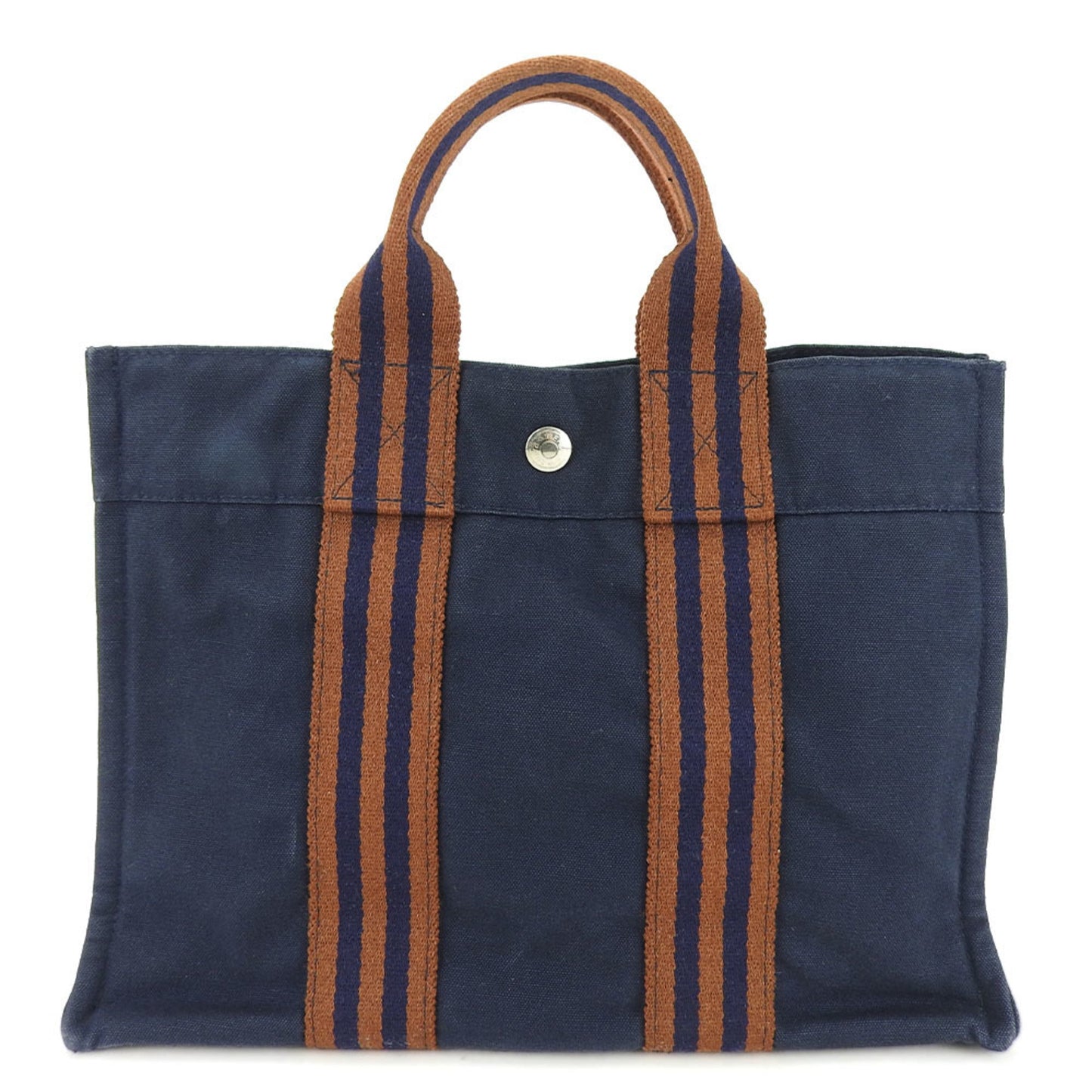 Hermes Brown Navy Canvas Tote Bag ( )