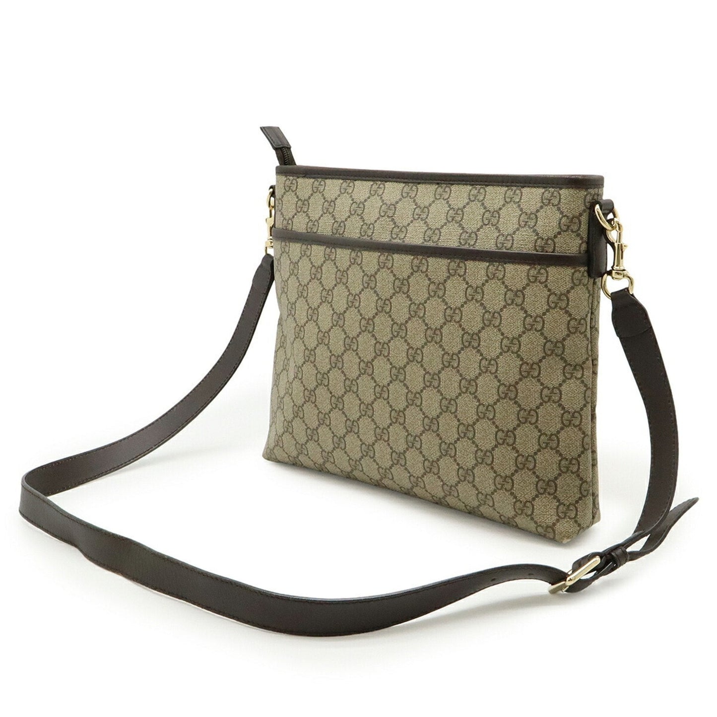 Gucci Beige Dark Brown Gg Supreme Leather Shoulder Bag ( )