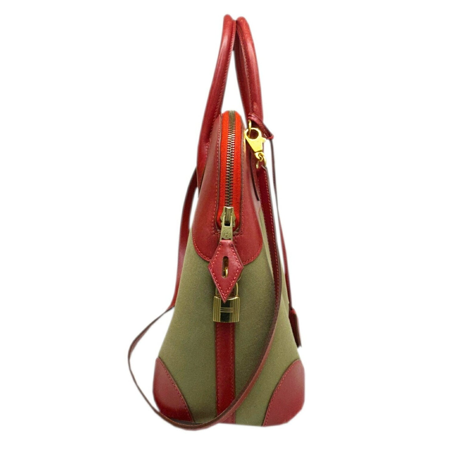 Hermes Khaki Rouge Garance Toile Officier Box Calf Leather Handbag Shoulder Bag ( )