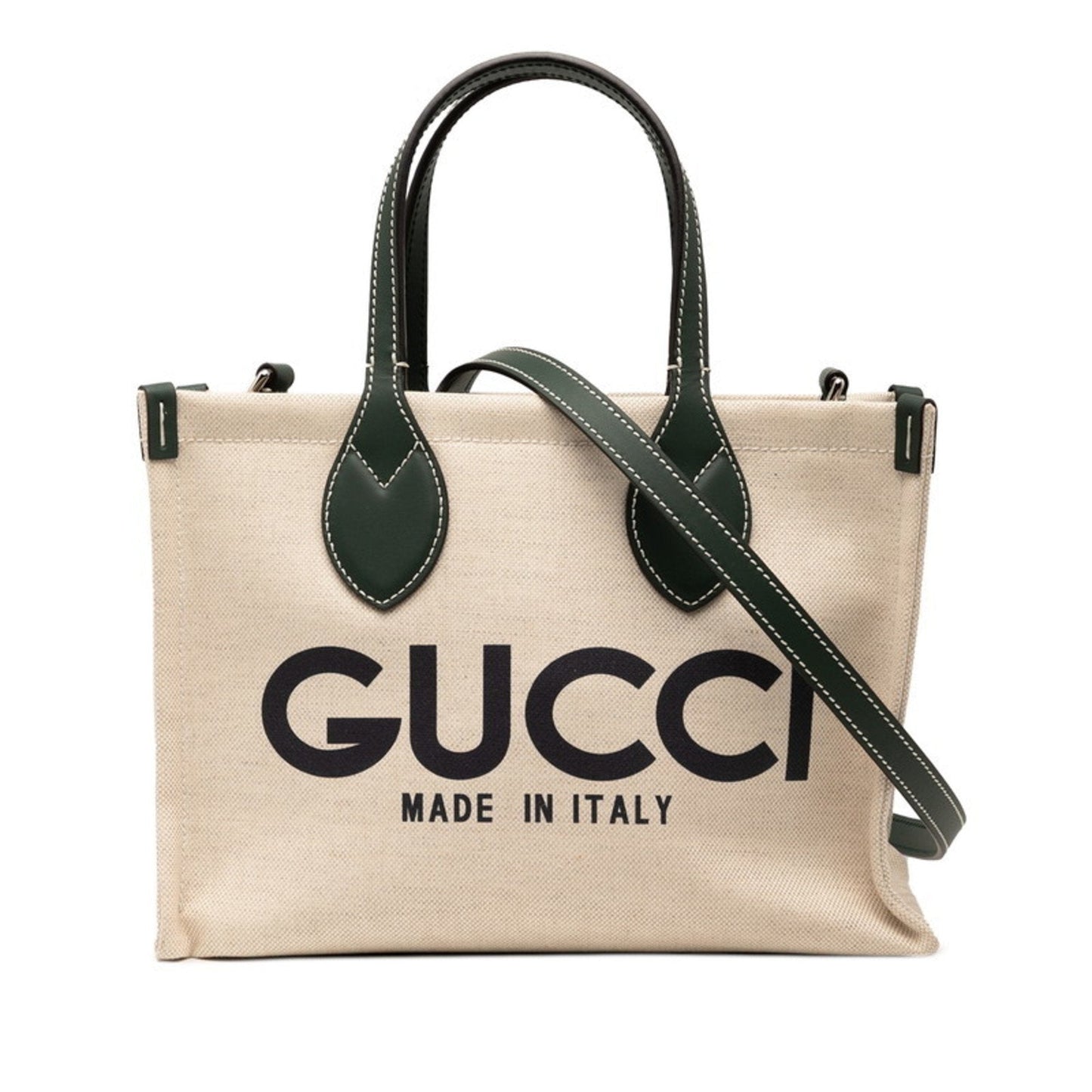 Gucci Beige Green Canvas Leather Shoulder Bag ( )