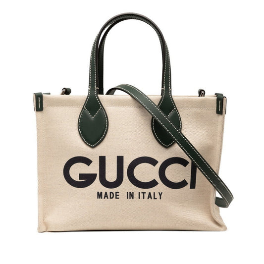 Gucci Beige Green Canvas Leather Shoulder Bag ( )
