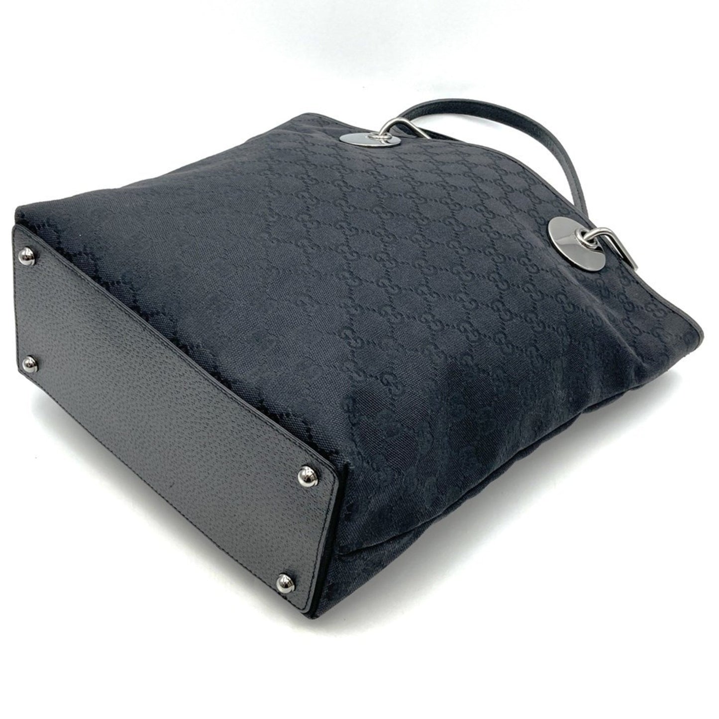 Gucci Gg Canvas Black Gg Canvas Leather Handbag Tote Bag ( )