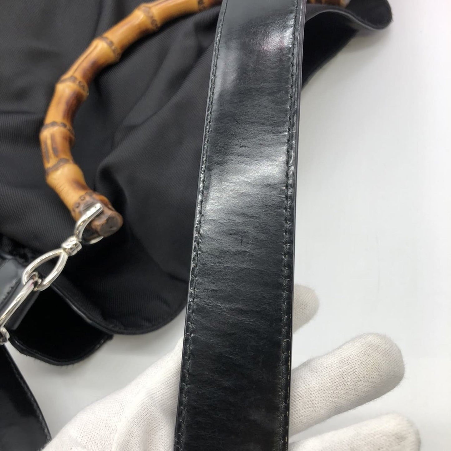 Gucci Black Bamboo Nylon Handbag Shoulder Bag ( )