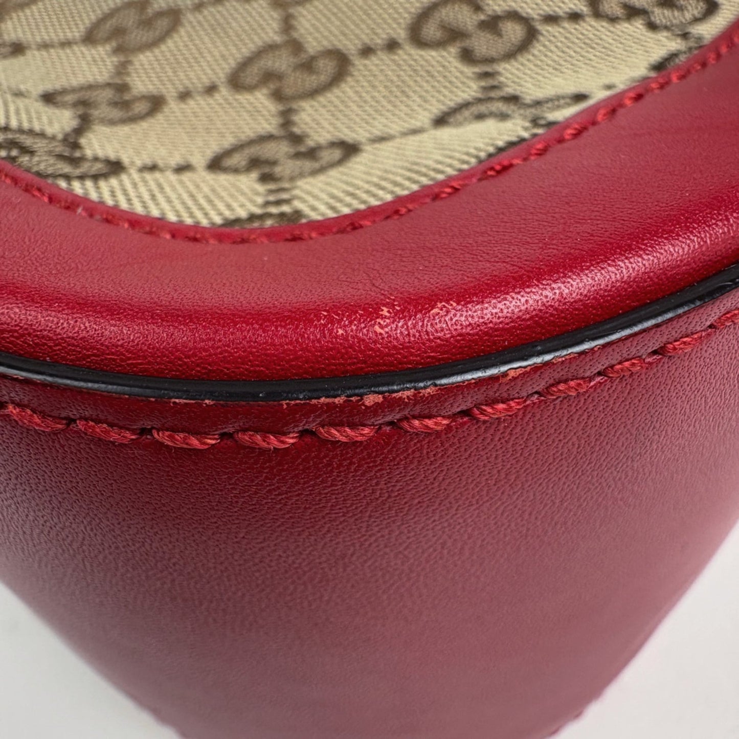 Gucci Red Brown Gg Canvas Leather Shoulder Bag ( )