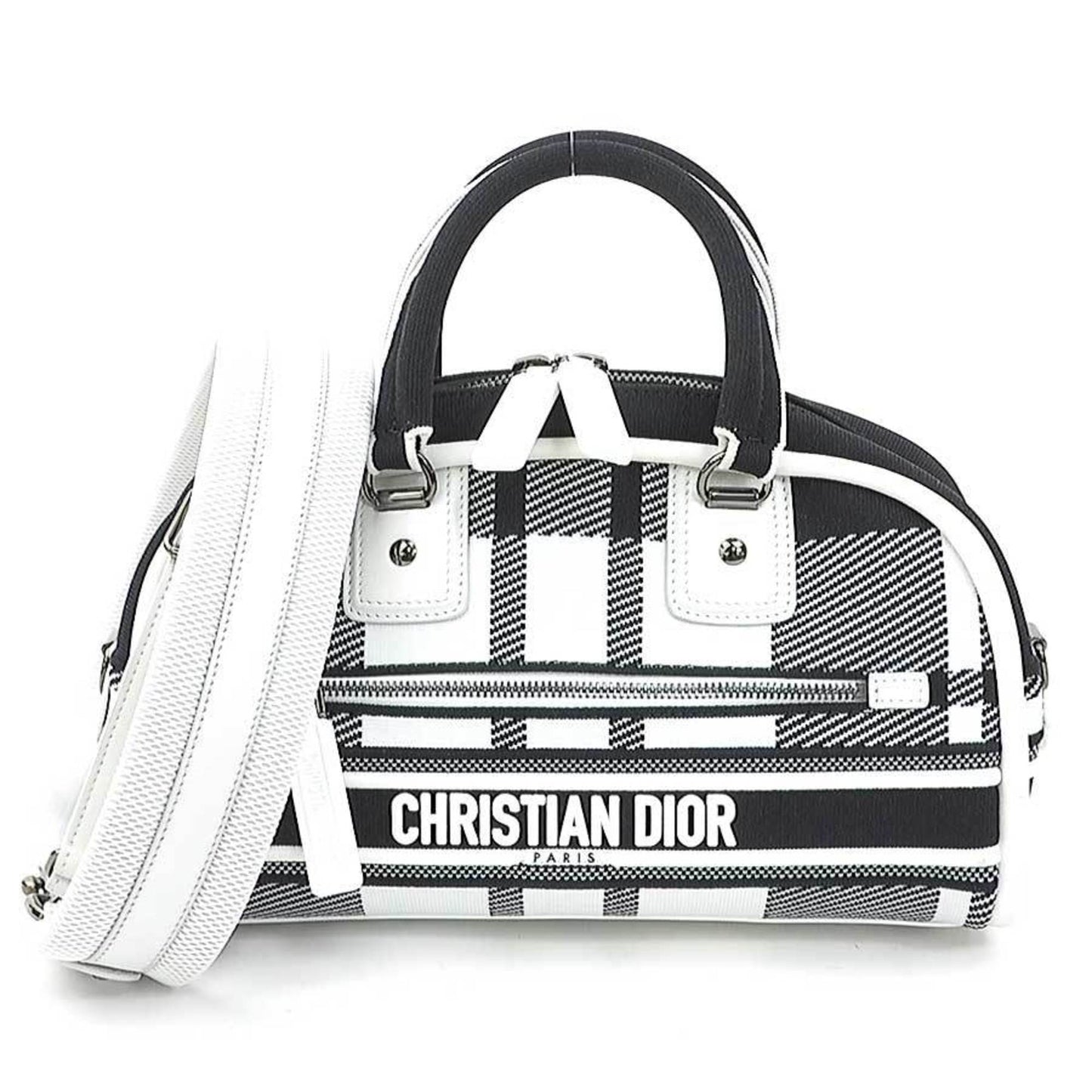 Christian Dior Black White Canvas Handbag Shoulder Bag ()