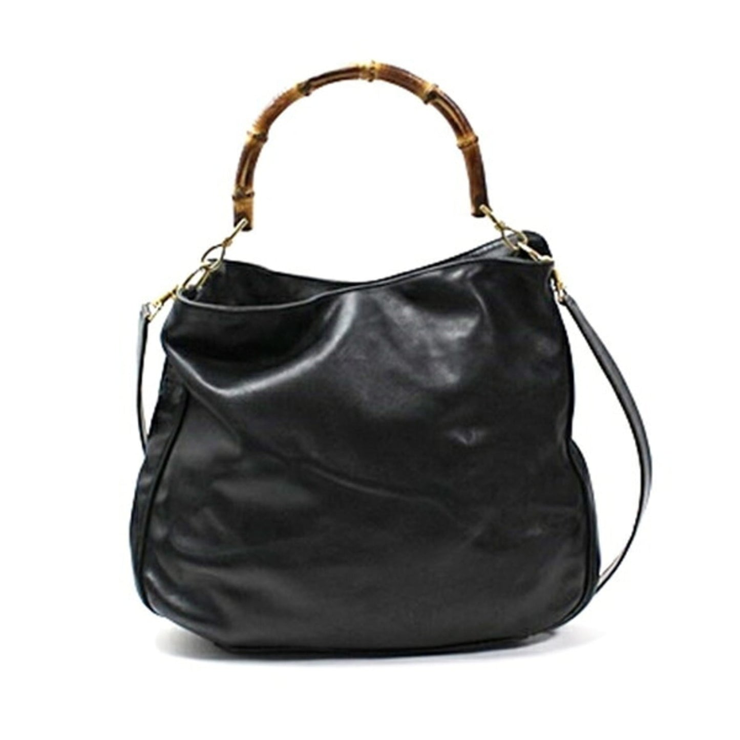 Gucci Bamboo Black Gray Leather Shoulder Bag ( )