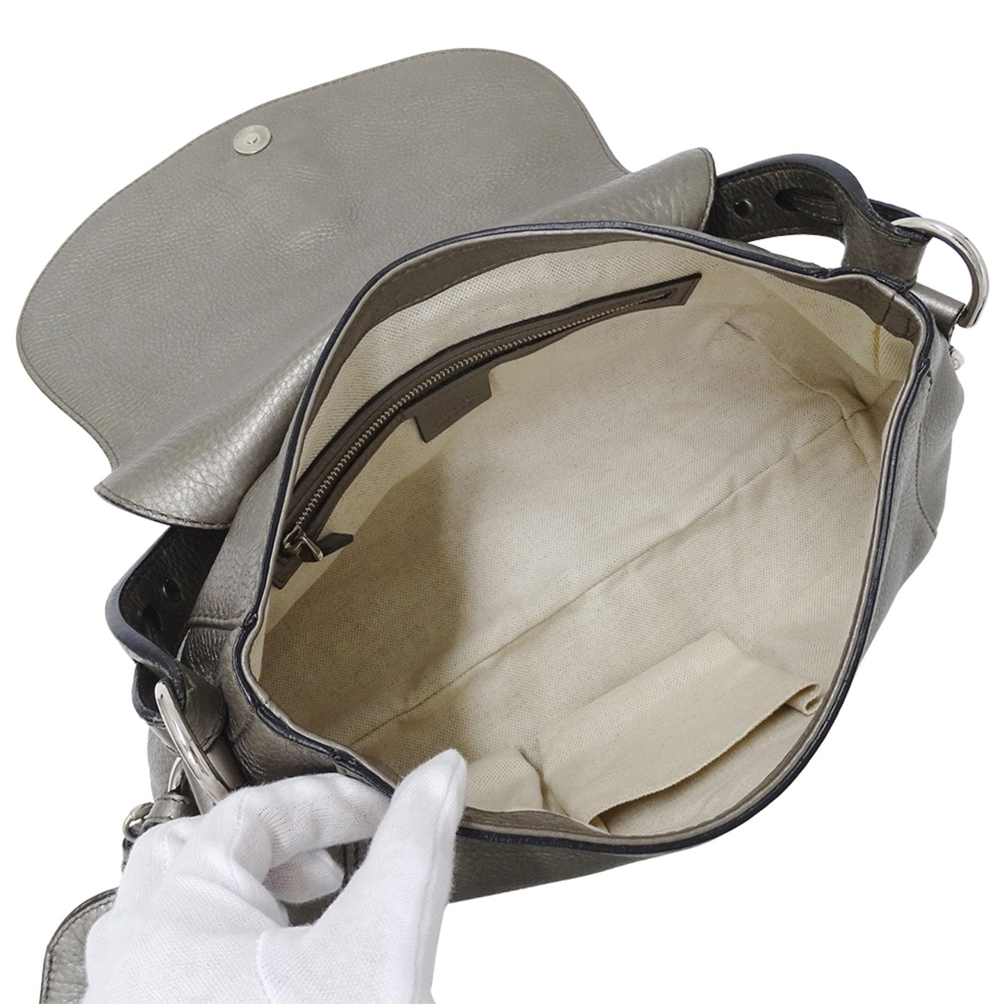 Gucci Bronze Metallic Gray Leather Shoulder Bag ( )