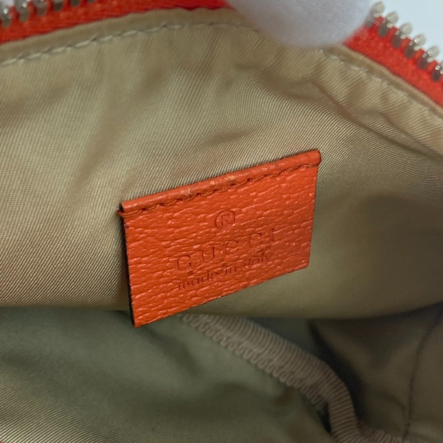 Gucci Beige Orange Leather Canvas Sling Bag ( )
