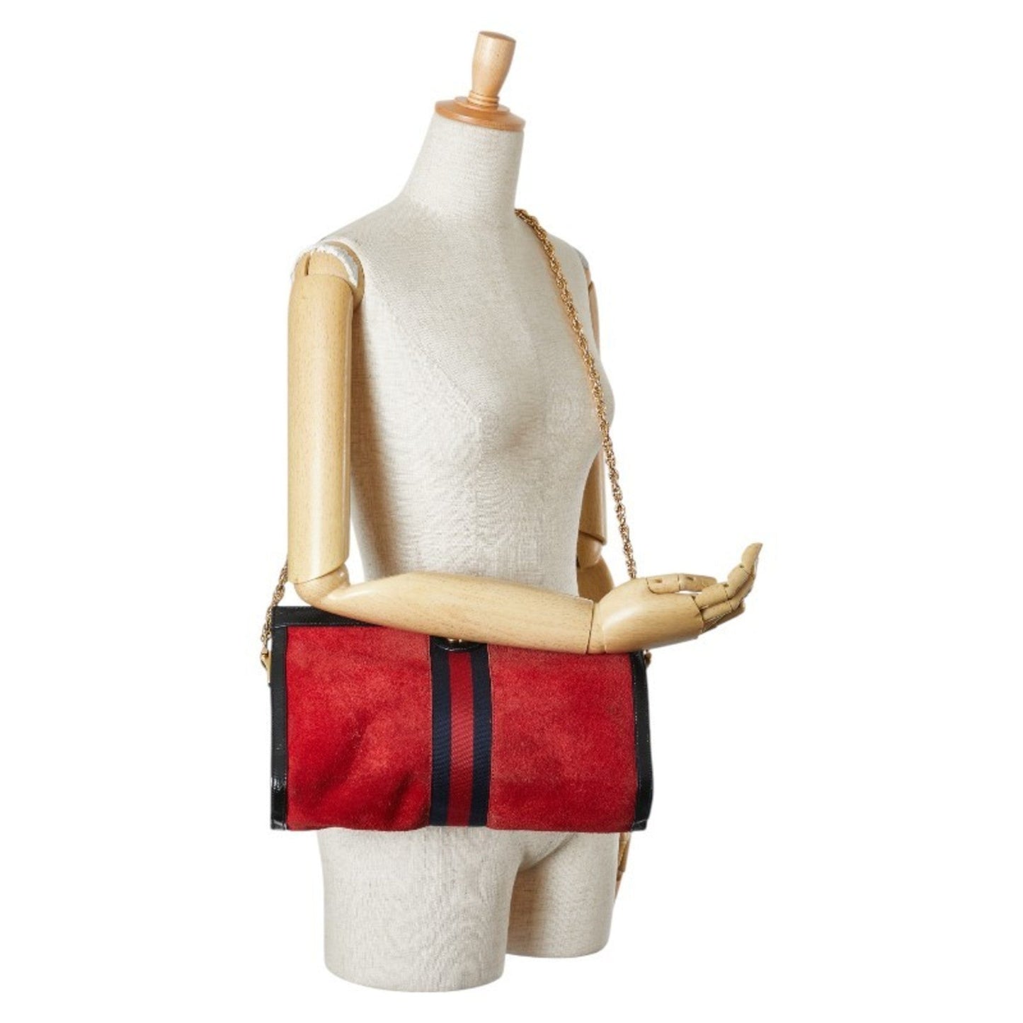 Gucci Black Navy Red Color Leather Suede Shoulder Bag ( )