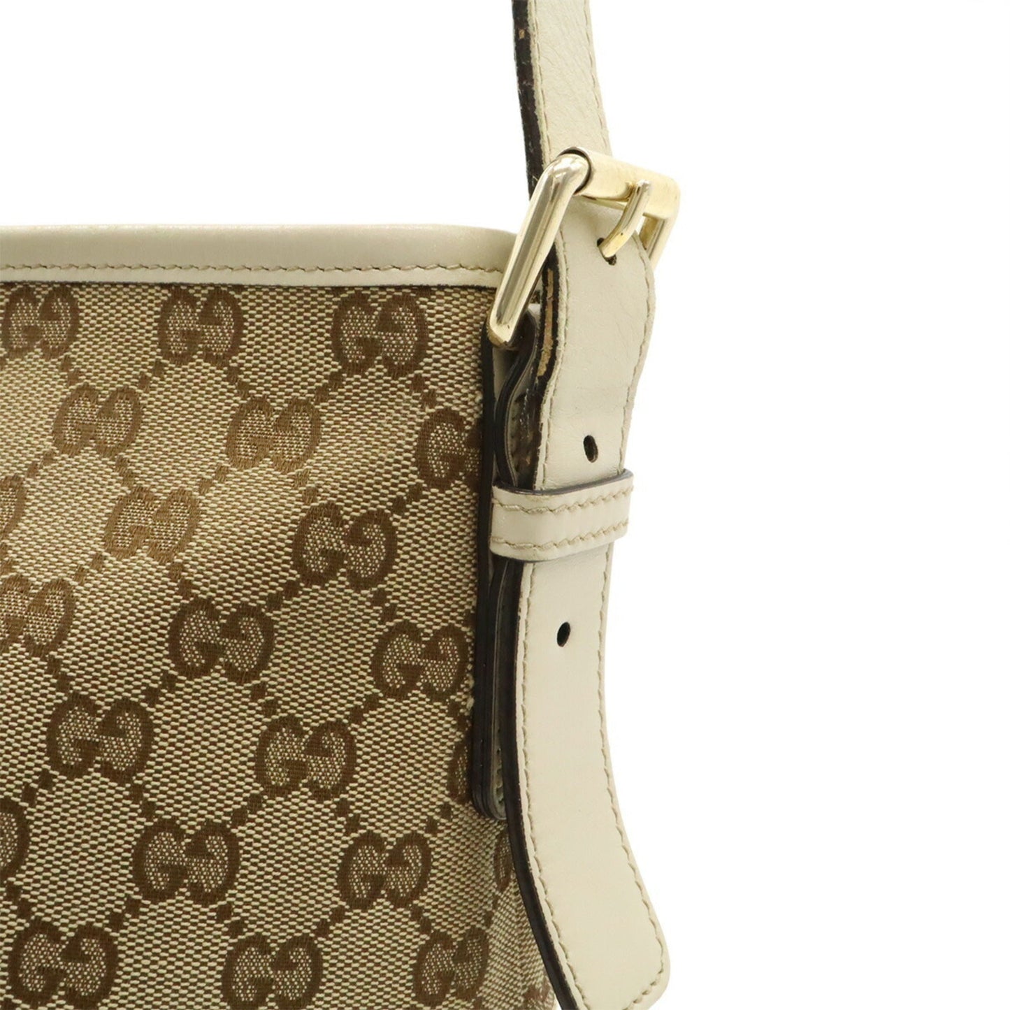 Gucci Beige Khaki White Gg Canvas Leather Shoulder Bag ( )