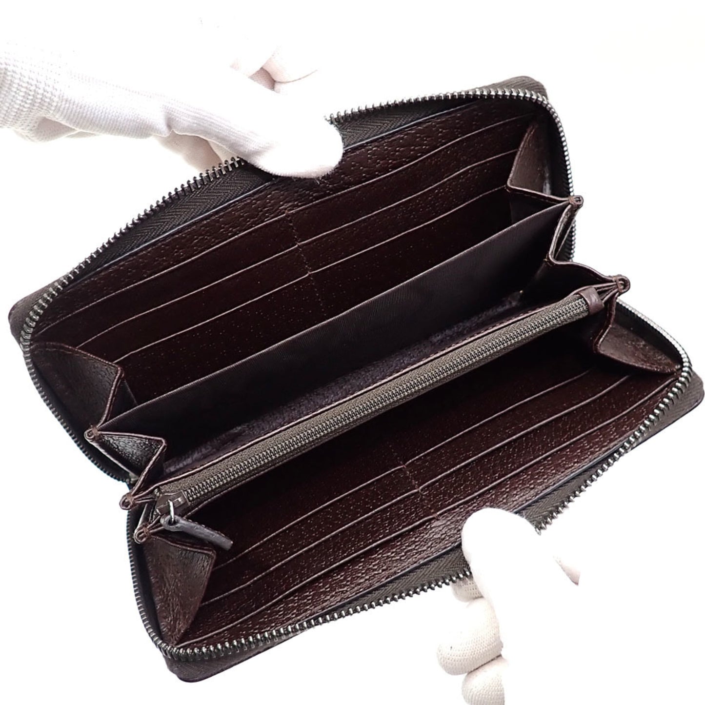 Gucci Beige Brown Gg Canvas Leather Long Wallet (Bi-Fold) ( )