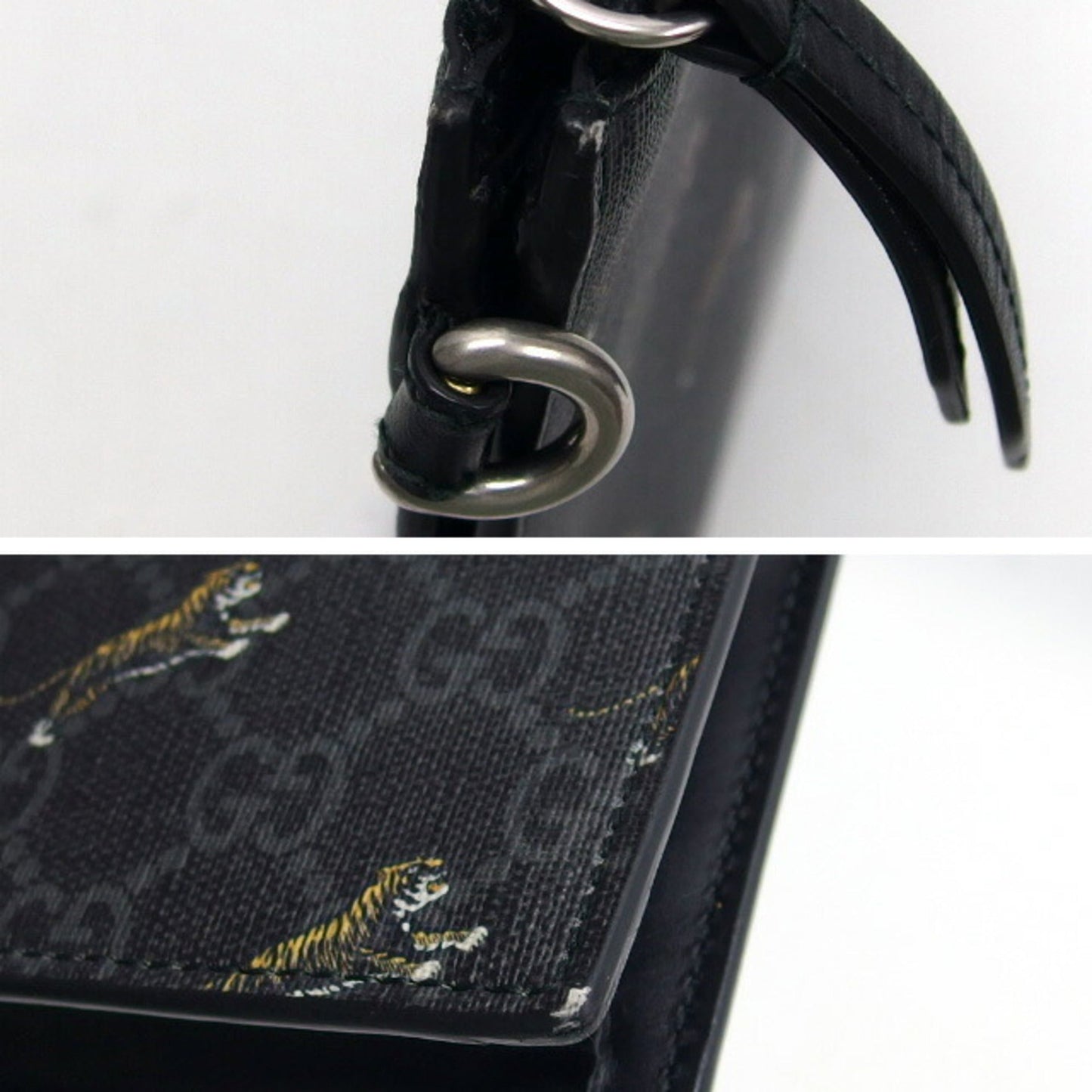 Gucci Black Charcoal Gray Yellow Coated Canvas Leather Clutch Bag Pouch ( )