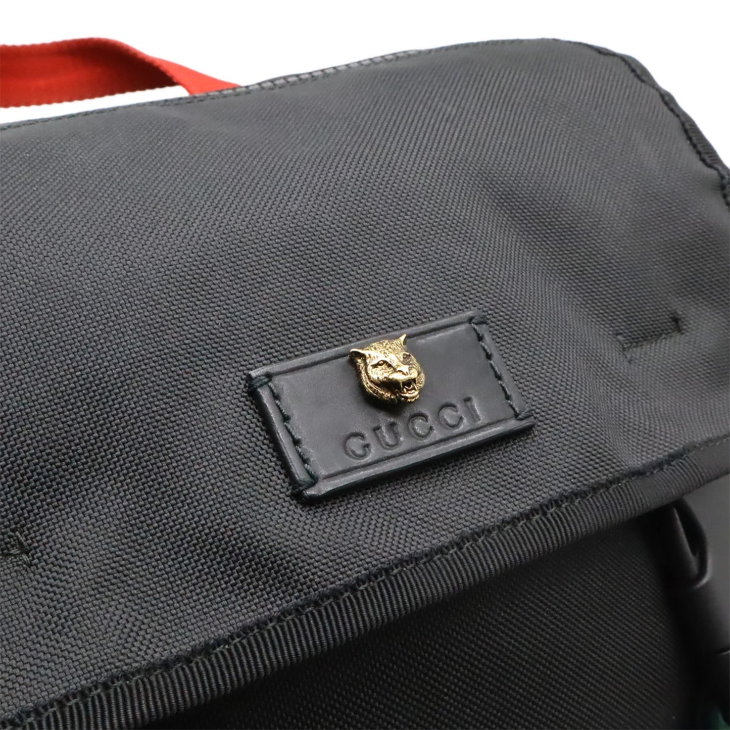 Gucci Black Green Navy Red Color Canvas Leather Backpack ( )