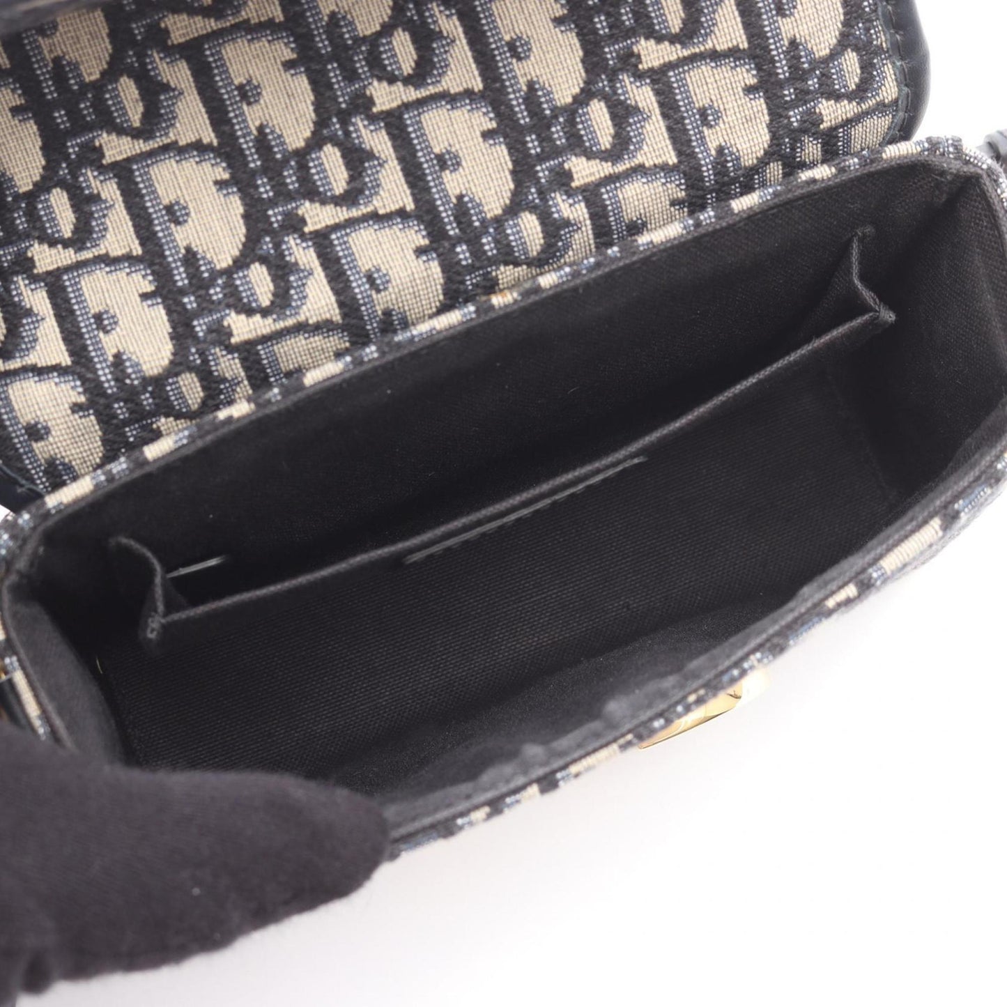 Christian Dior Beige Black Navy Canvas Leather Shoulder Bag ()