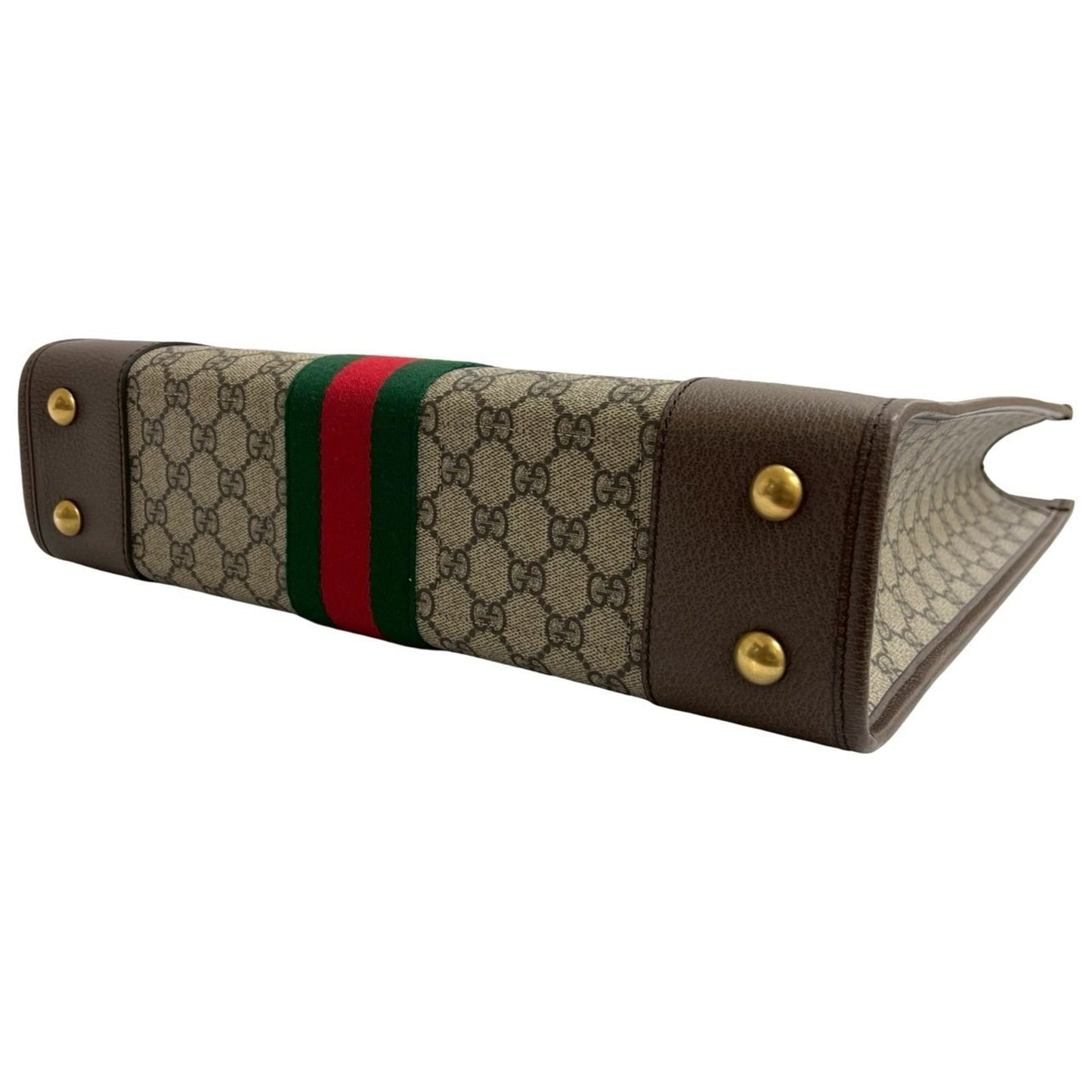Gucci Brown Green Red Color Leather Pvc Handbag Tote Bag ( )