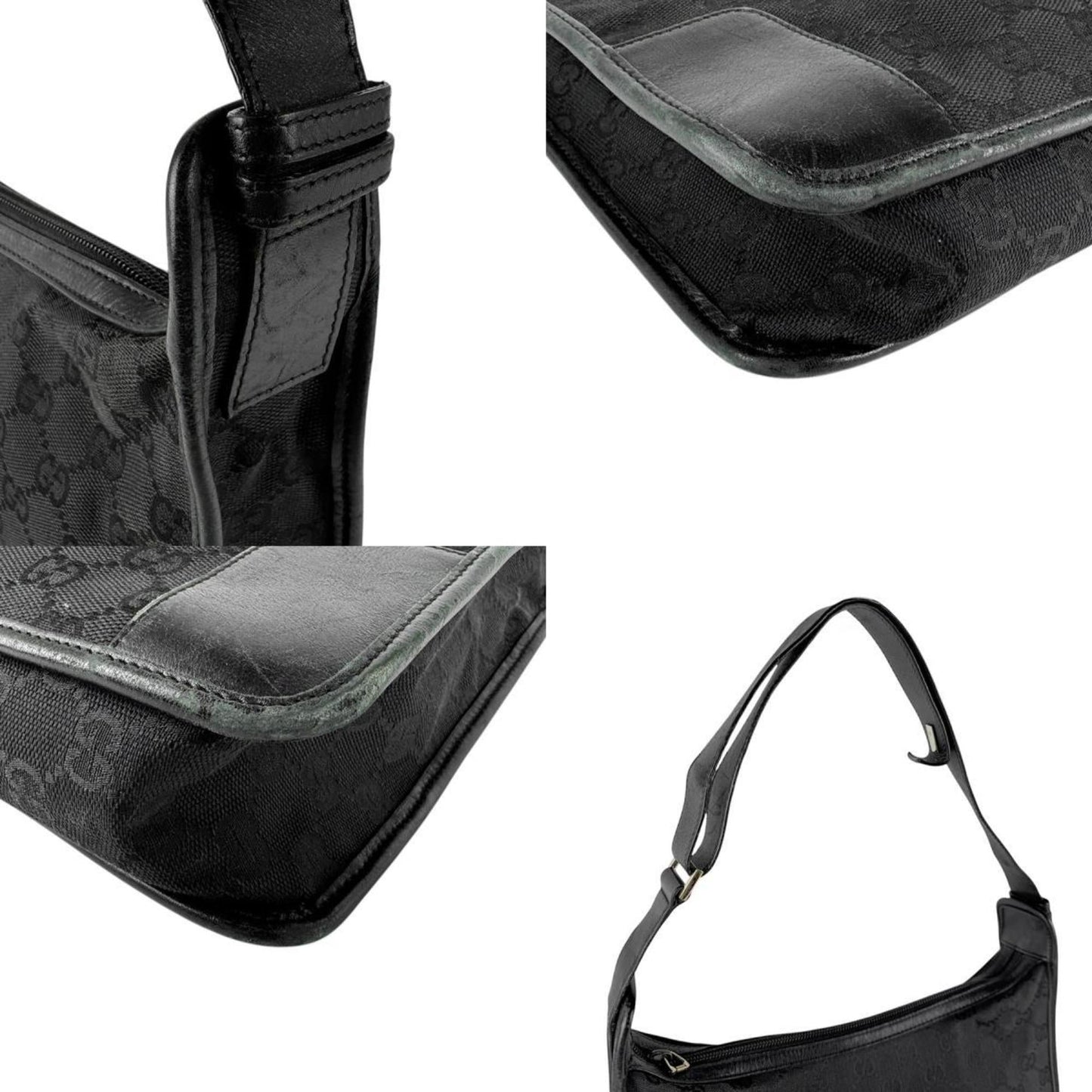 Gucci Black Gg Canvas Leather Shoulder Bag ( )