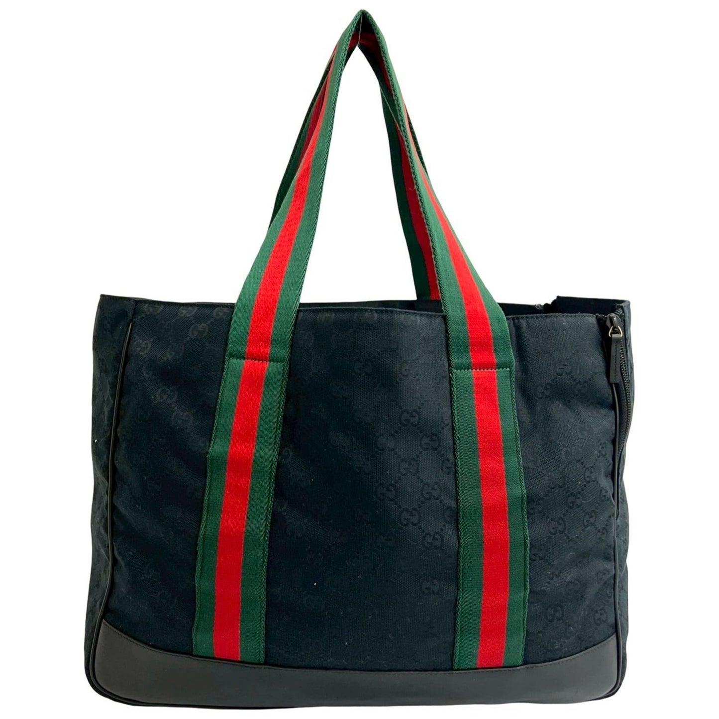 Gucci Black Green Red Color Canvas Leather Handbag Tote Bag ( )