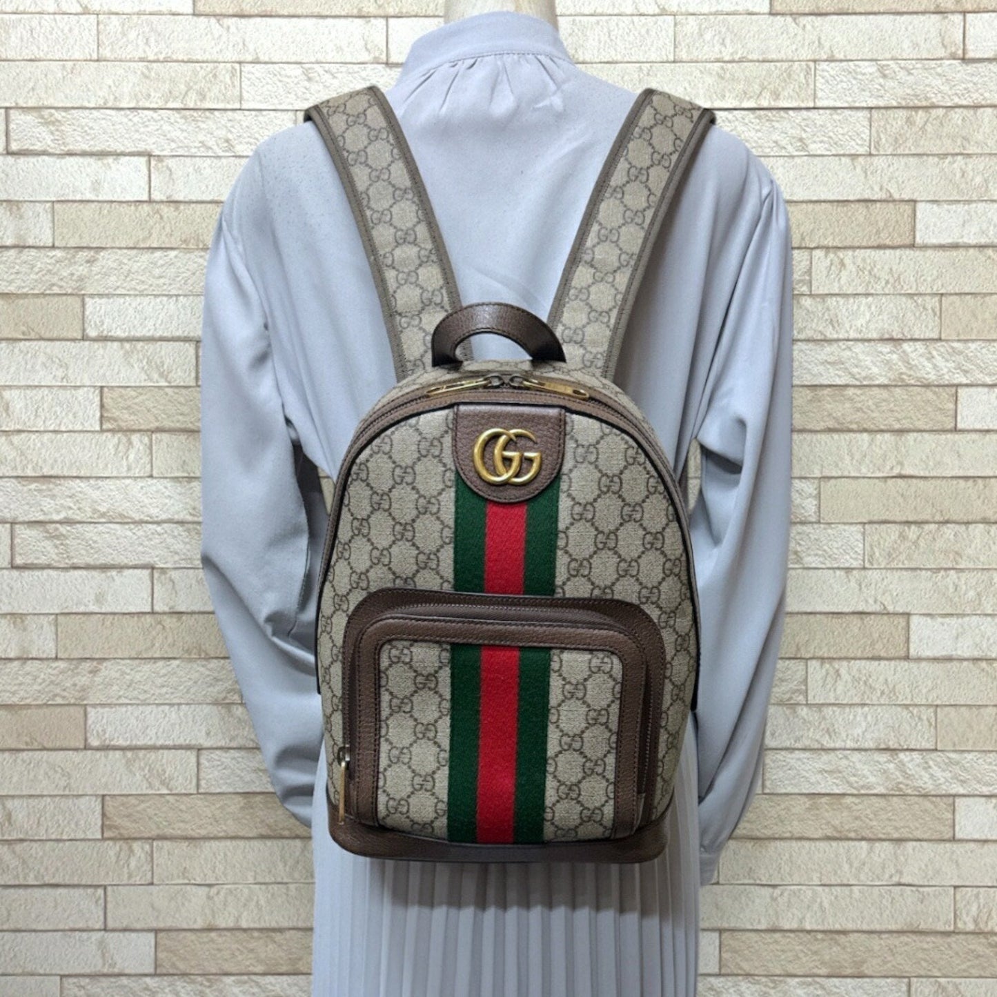 Gucci Beige Brown Gg Supreme Canvas Backpack ( )