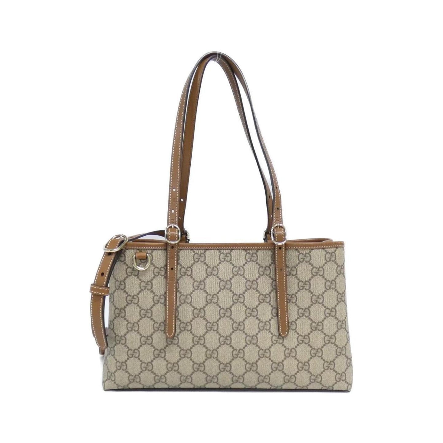 Gucci Beige Dark Brown Fabric Leather Handbag ( )