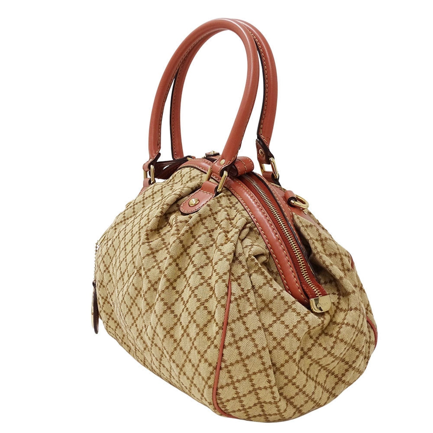 Gucci Beige Pink Canvas Leather Handbag Shoulder Bag ( )
