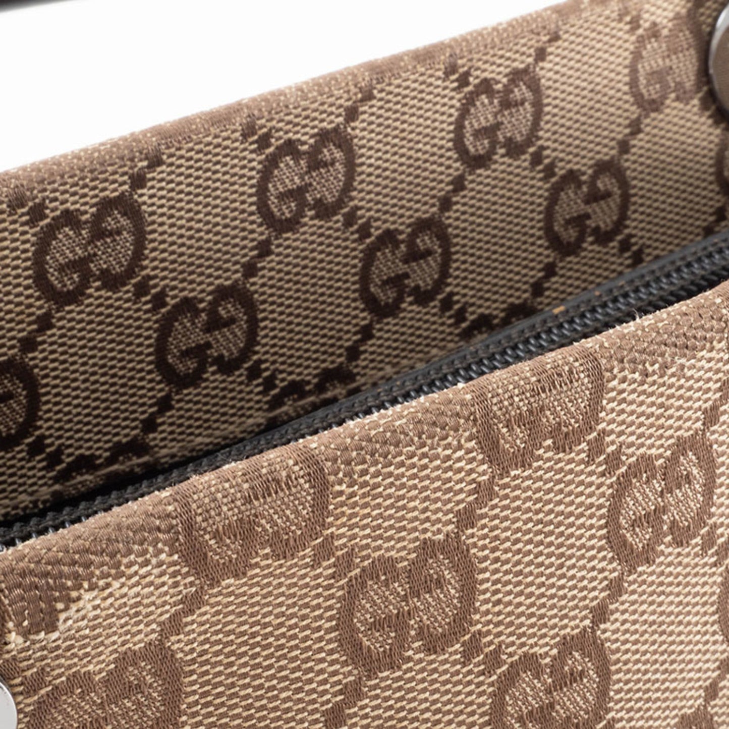 Gucci Beige Black Bamboo Canvas Handbag ( )