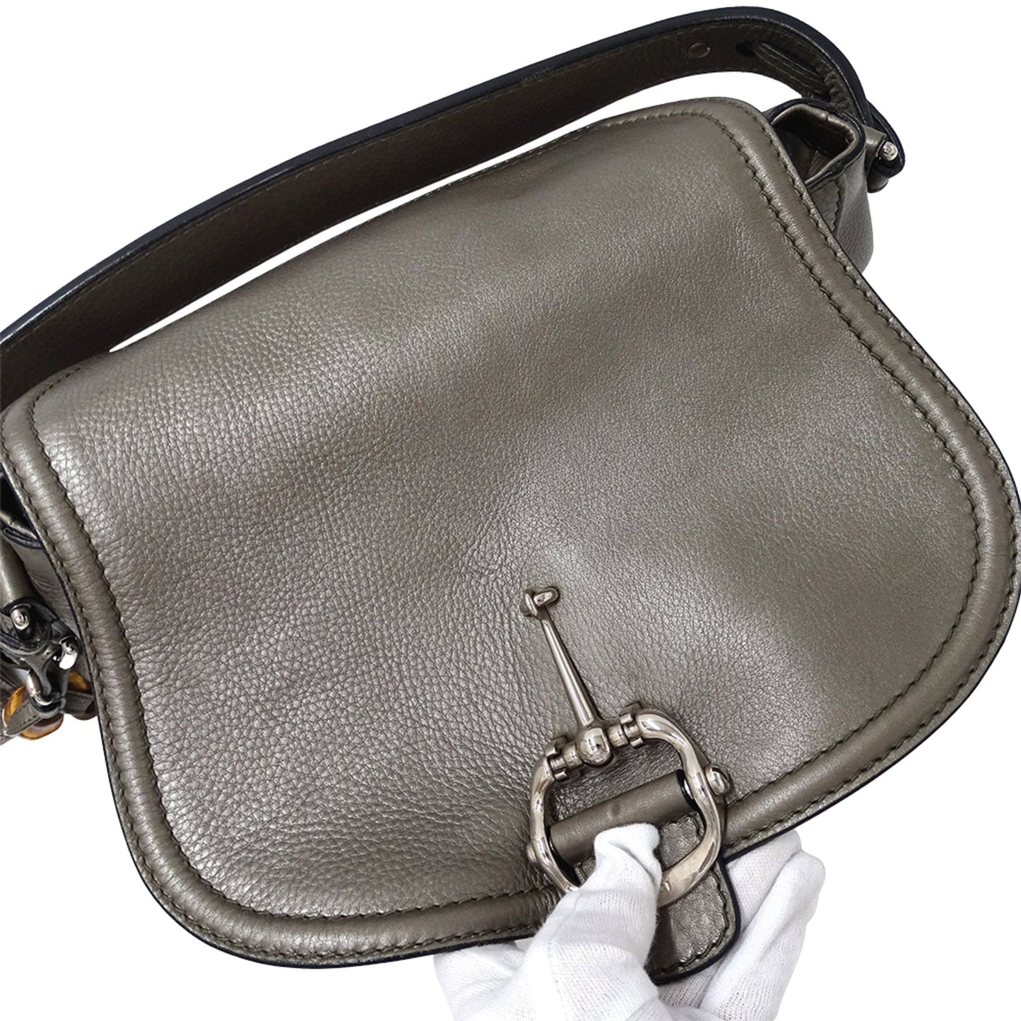 Gucci Bronze Metallic Gray Leather Shoulder Bag ( )