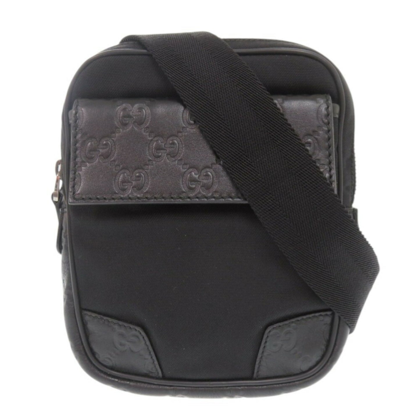 Gucci Black Nylon Gg Leather Fanny Pack Shoulder Bag ( )