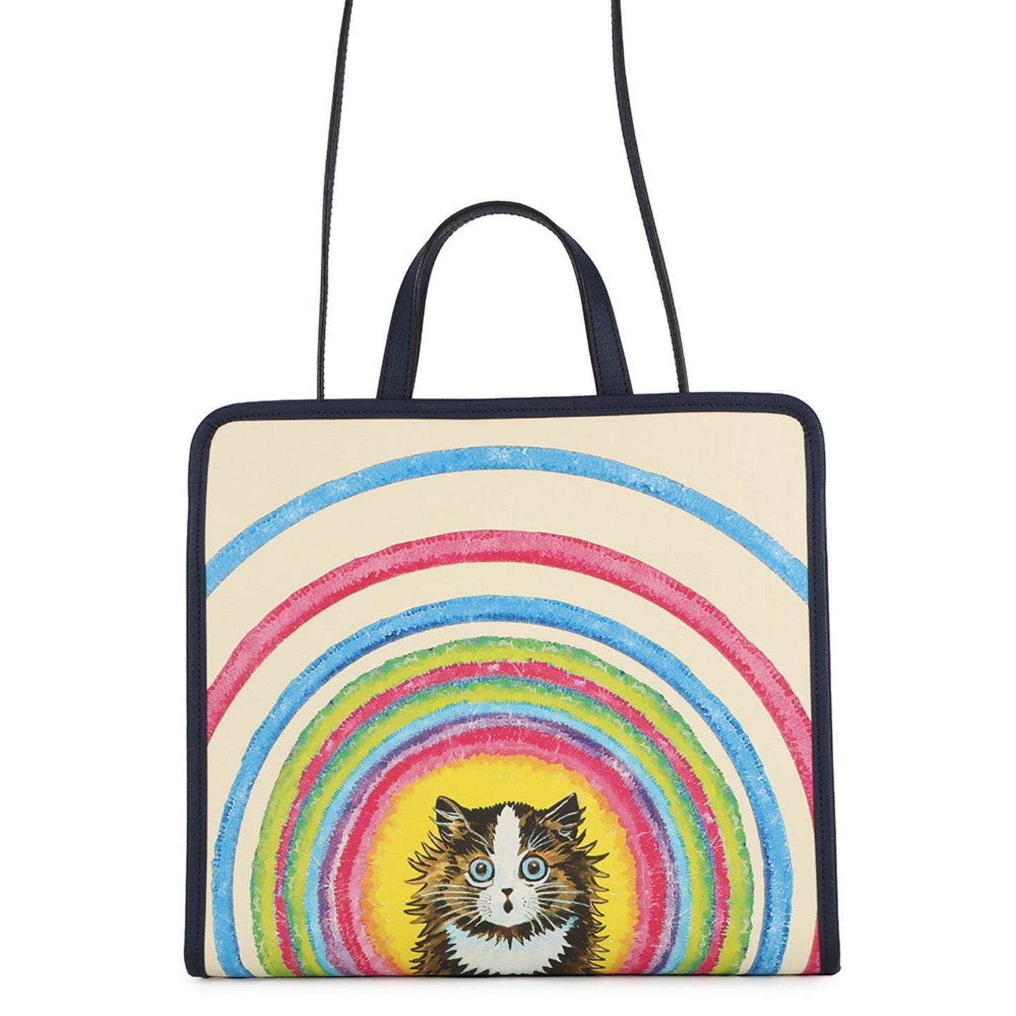 Gucci Ivory Multi-Color Navy Leather Shoulder Bag Tote Bag ( )