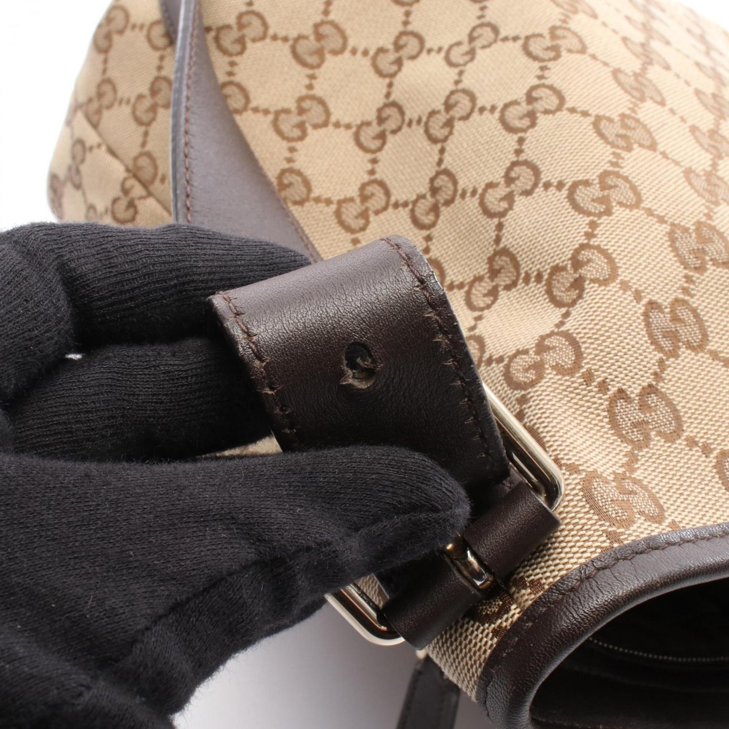 Gucci Beige Brown Gg Canvas Leather Shoulder Bag ( )