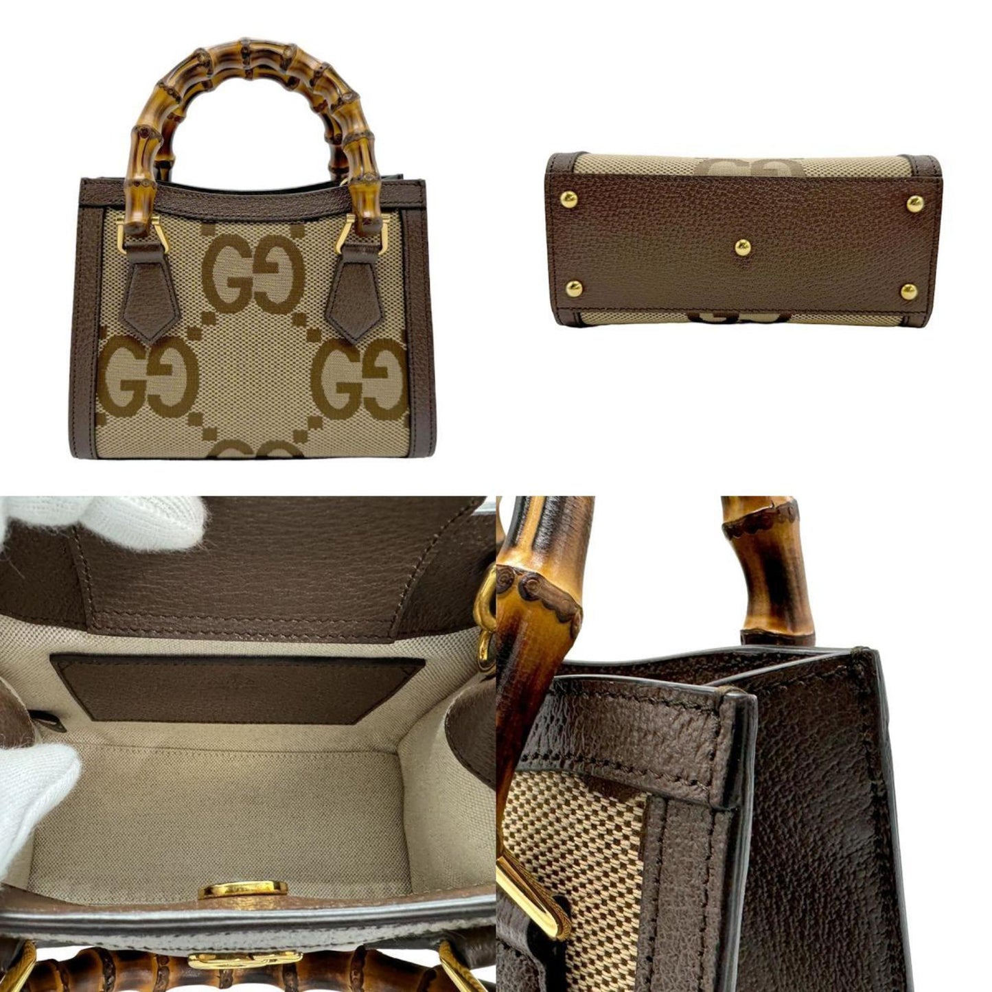 Gucci Brown Gg Canvas Leather Handbag Shoulder Bag Tote Bag ( )