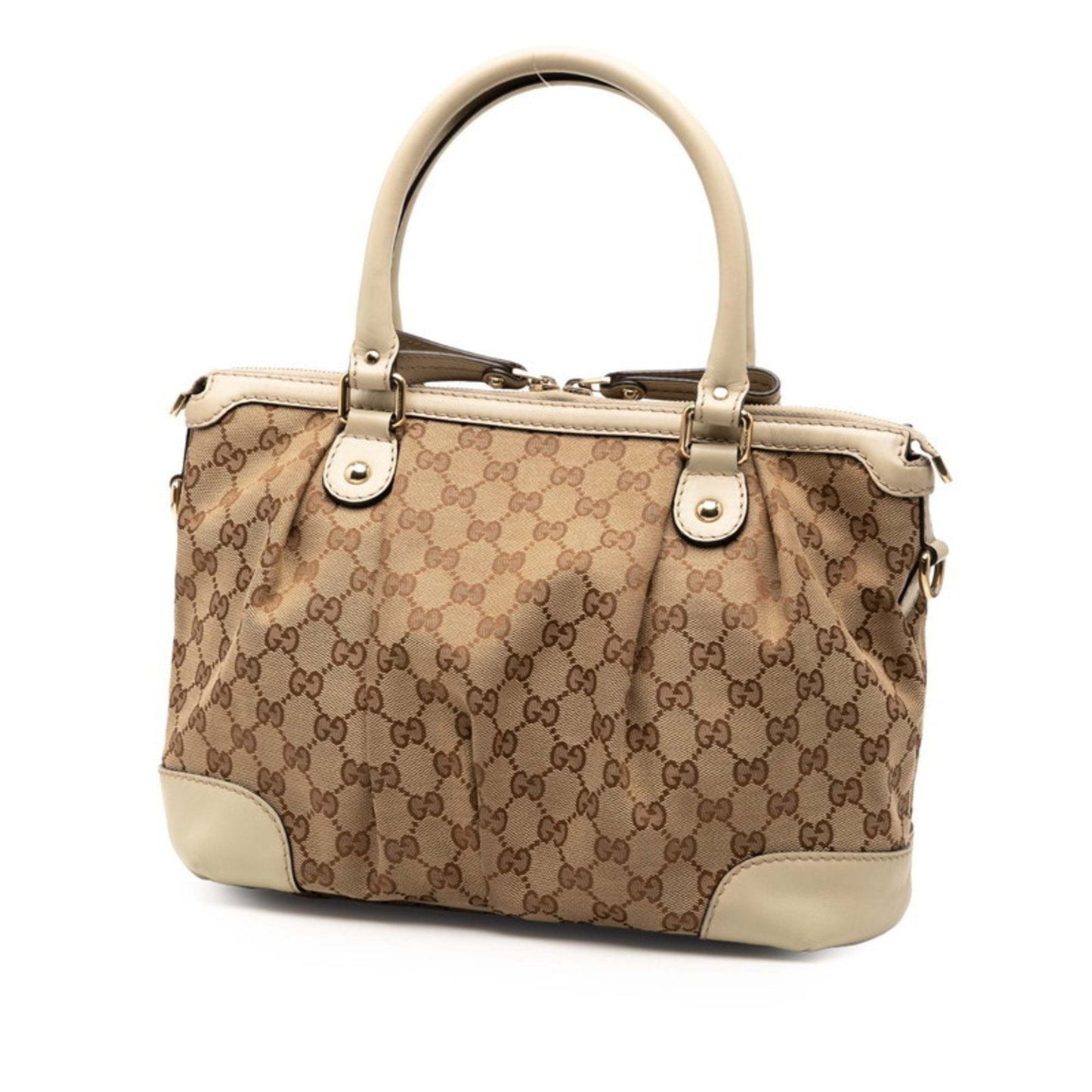 Gucci Beige White Canvas Leather Handbag Shoulder Bag ( )