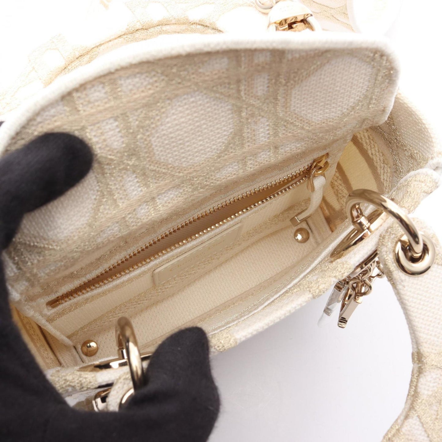 Christian Dior Gold White Canvas Handbag ()