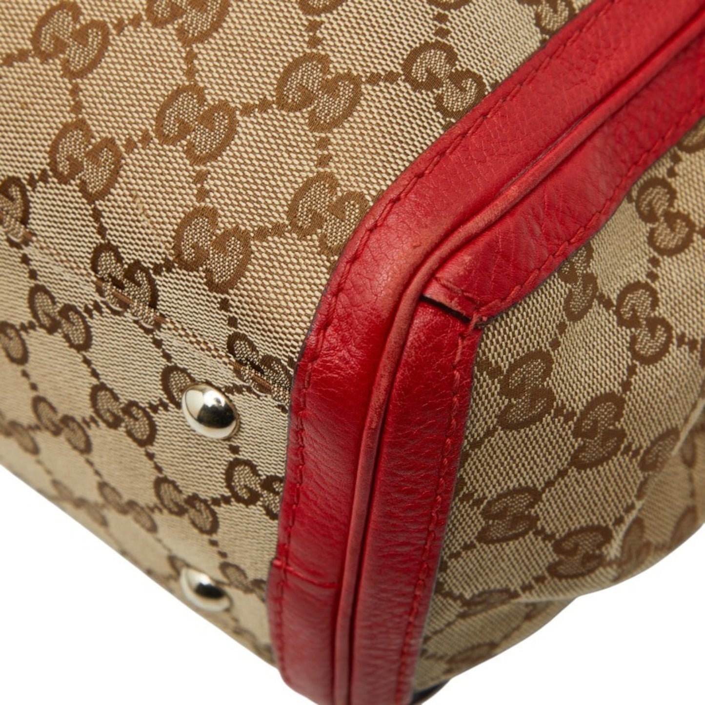 Gucci Beige Red Color Canvas Leather Tote Bag ( )