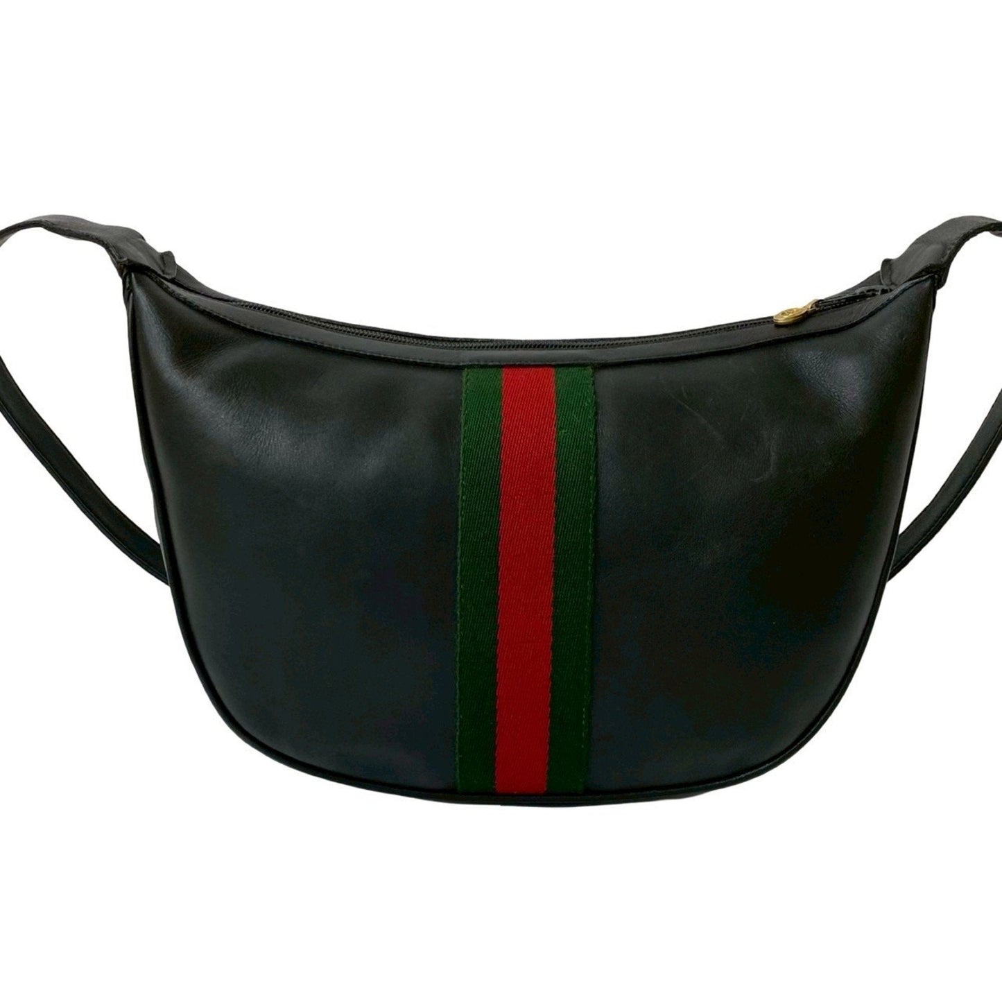Gucci Black Green Red Color Leather Pochette Shoulder Bag ( )