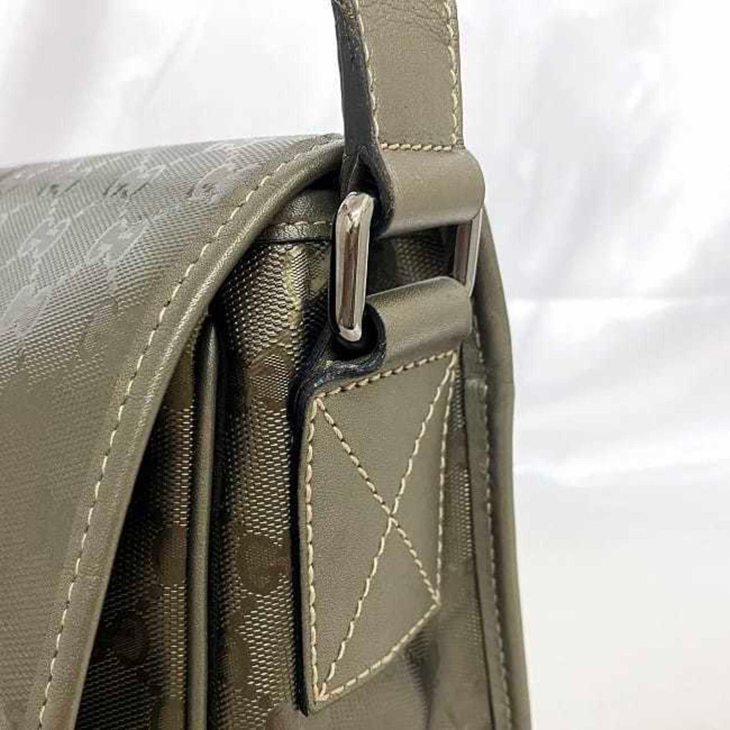 Gucci Green Khaki Coated Canvas Shoulder Bag ( )