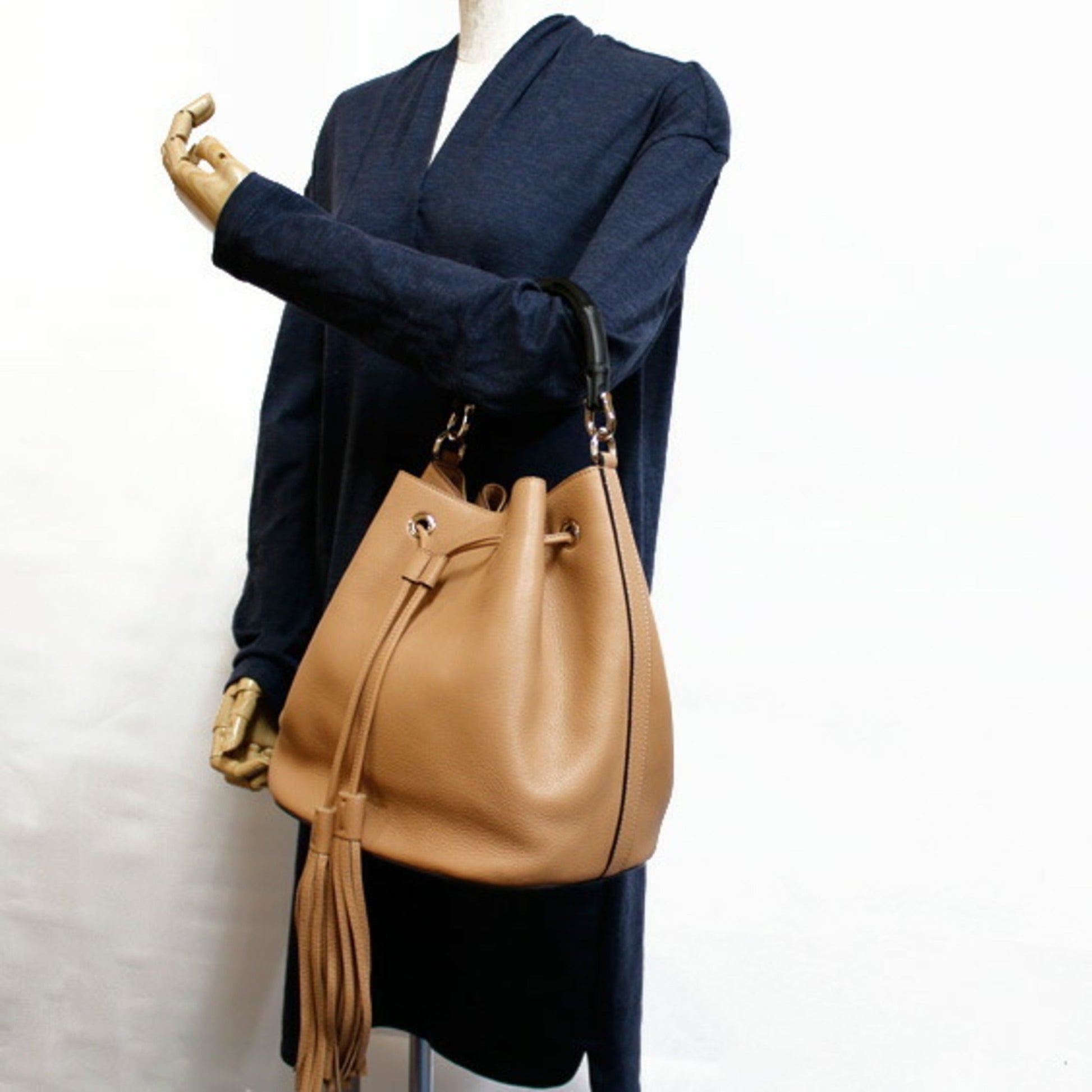 Gucci Bamboo Beige Leather Shoulder Bag