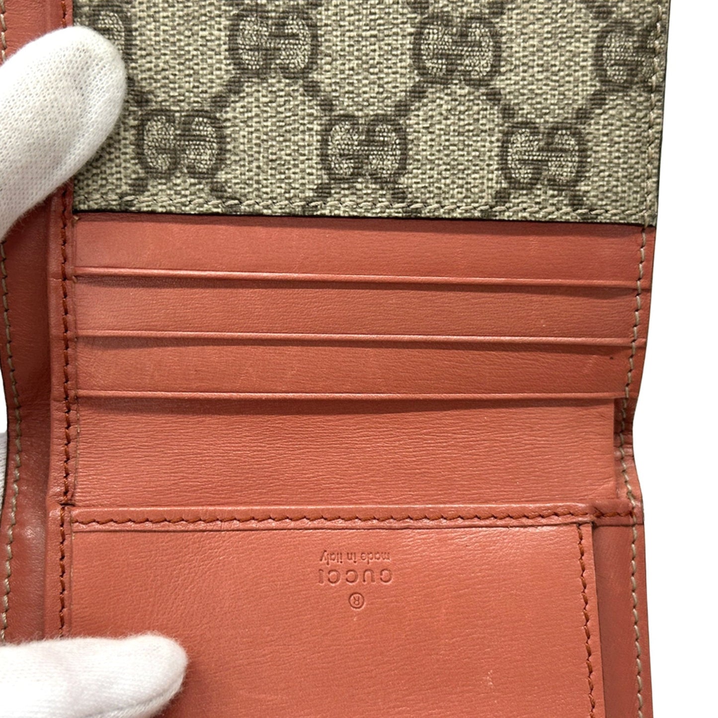 Gucci Brown Red Color Gg Supreme Wallet (Tri-Fold) ( )
