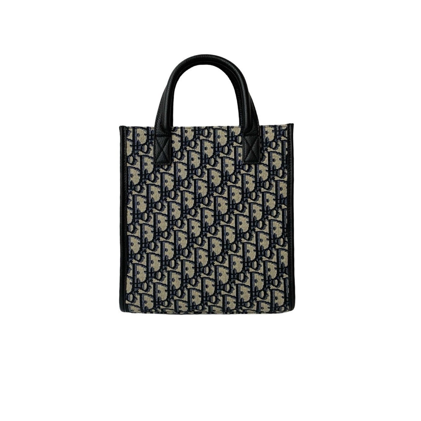 Christian Dior Black Navy Leather Canvas Handbag Shoulder Bag ()